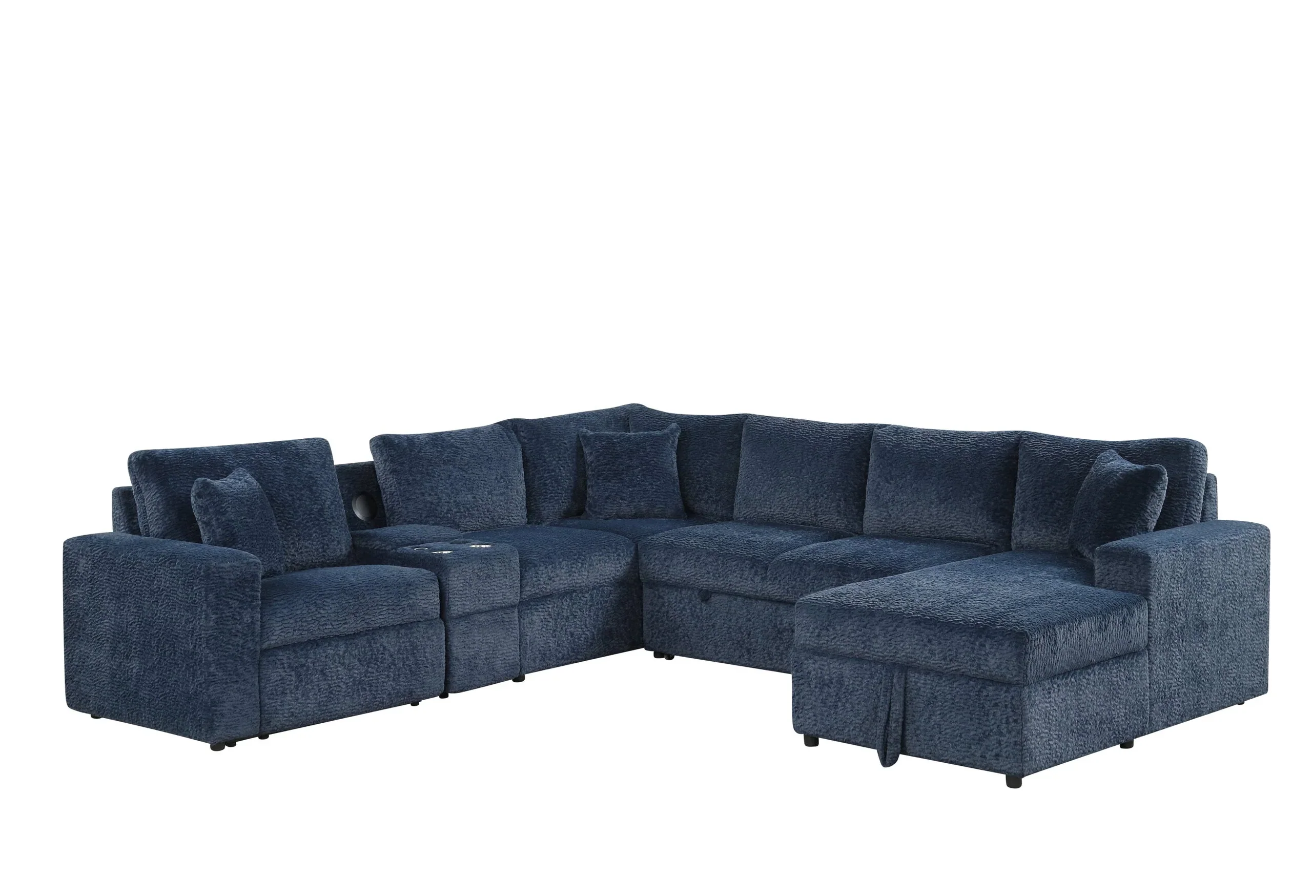 Hunter Blue Sectional with Bluetooth Speaker & Pull-Out Bed - Image 3