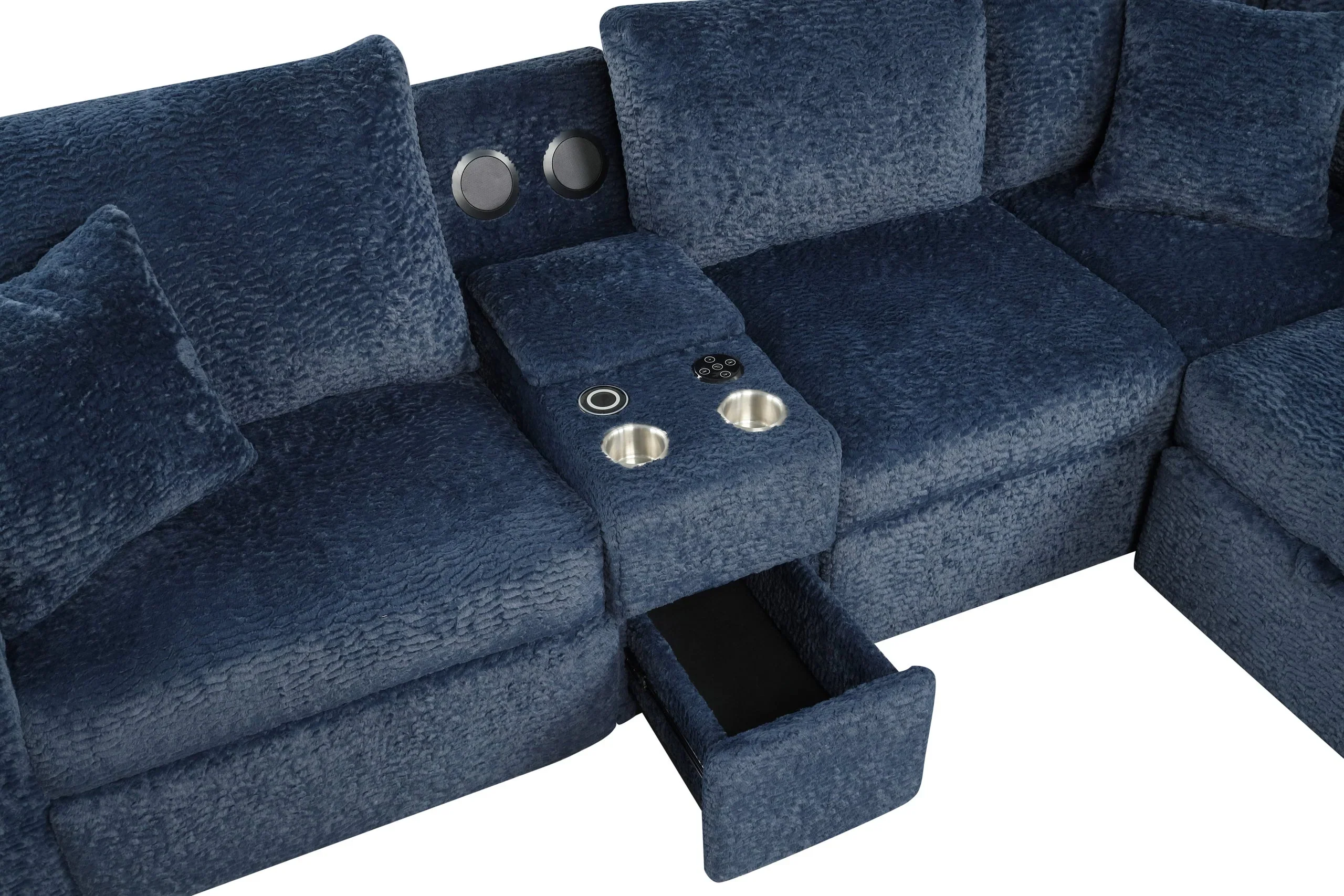 Hunter Blue Sectional with Bluetooth Speaker & Pull-Out Bed - Image 4