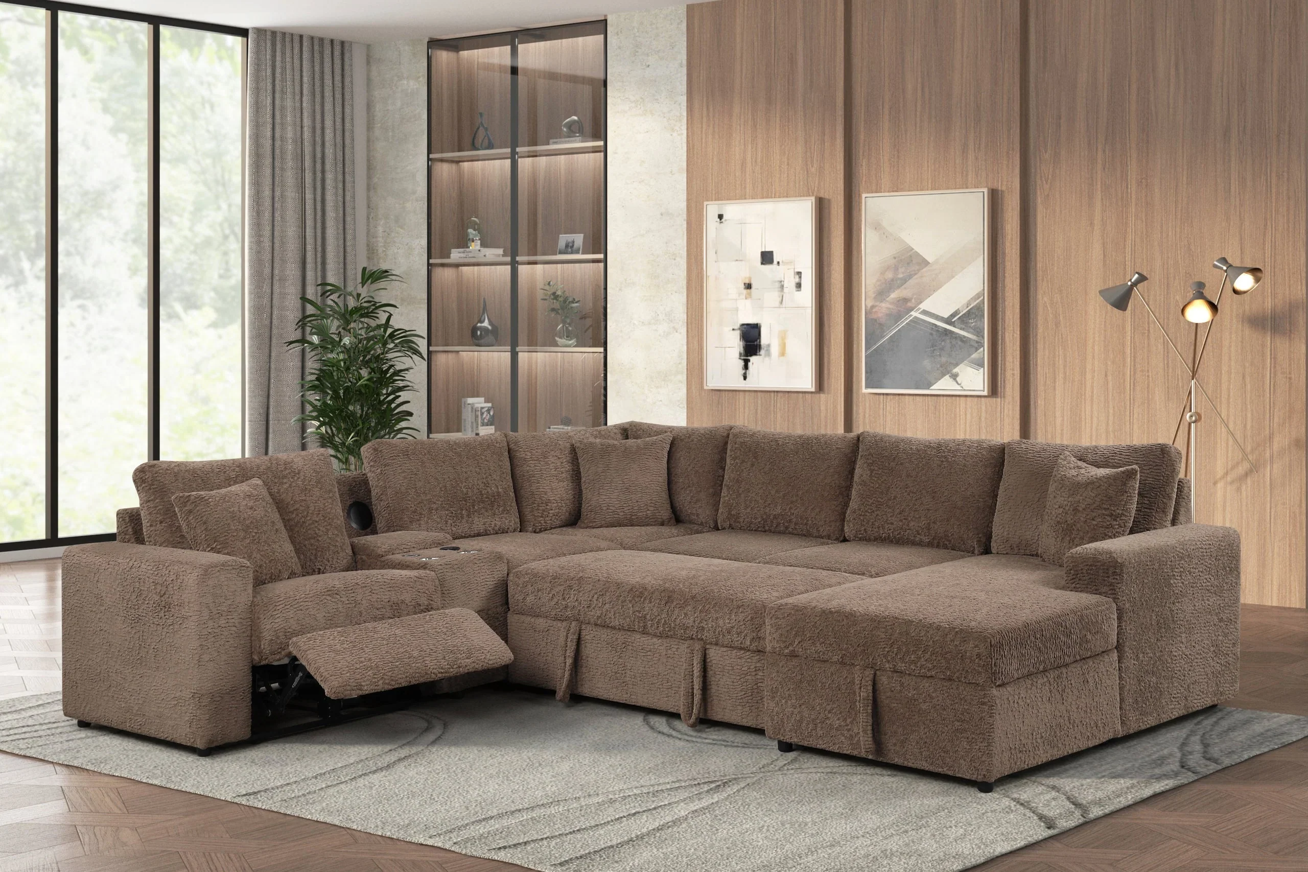 Hunter Mocha Sectional with Bluetooth Speaker & Pull-Out Bed - Image 2
