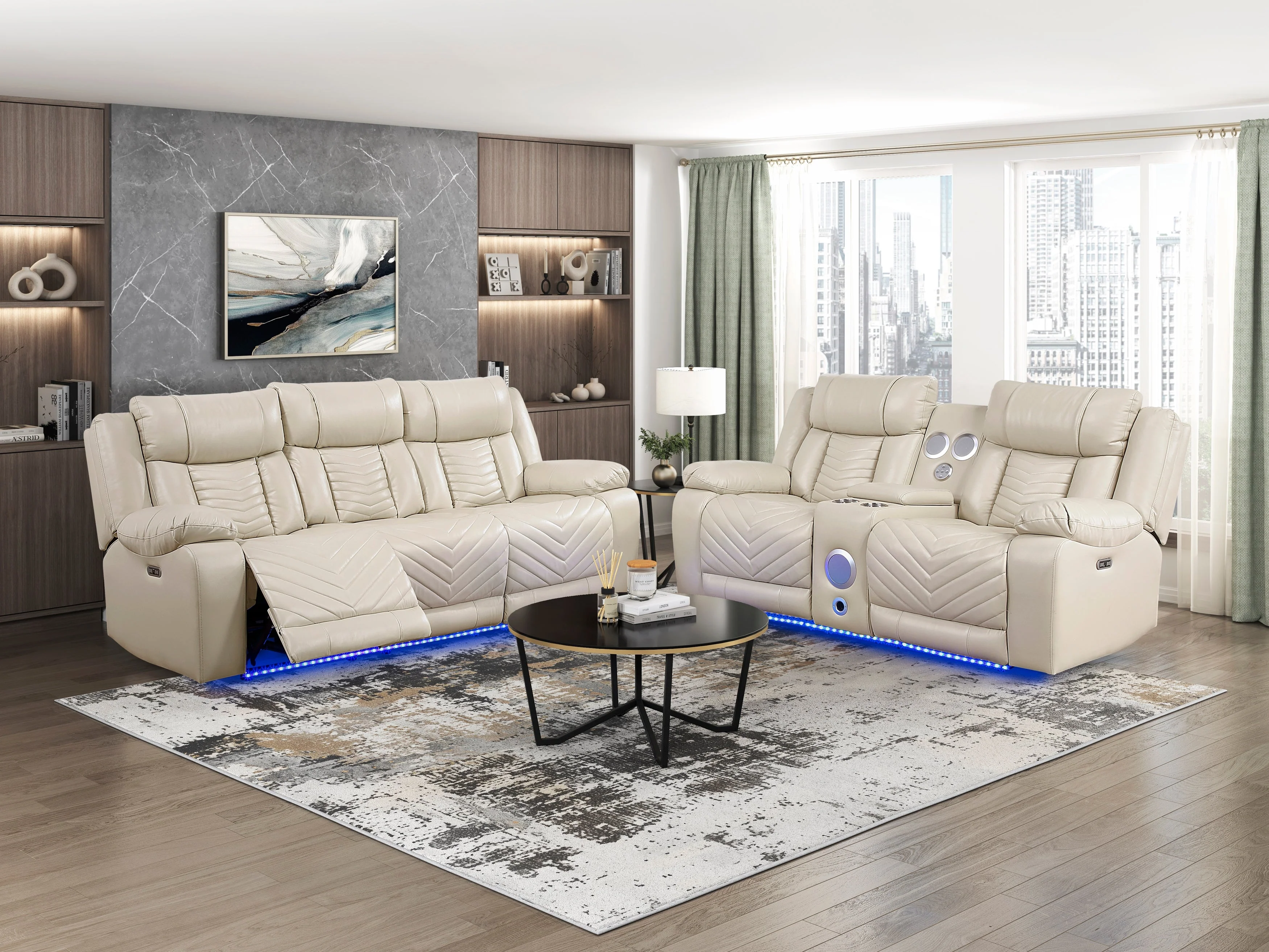 Huron Beige Power Double Reclining Loveseat with Center Console - Image 3