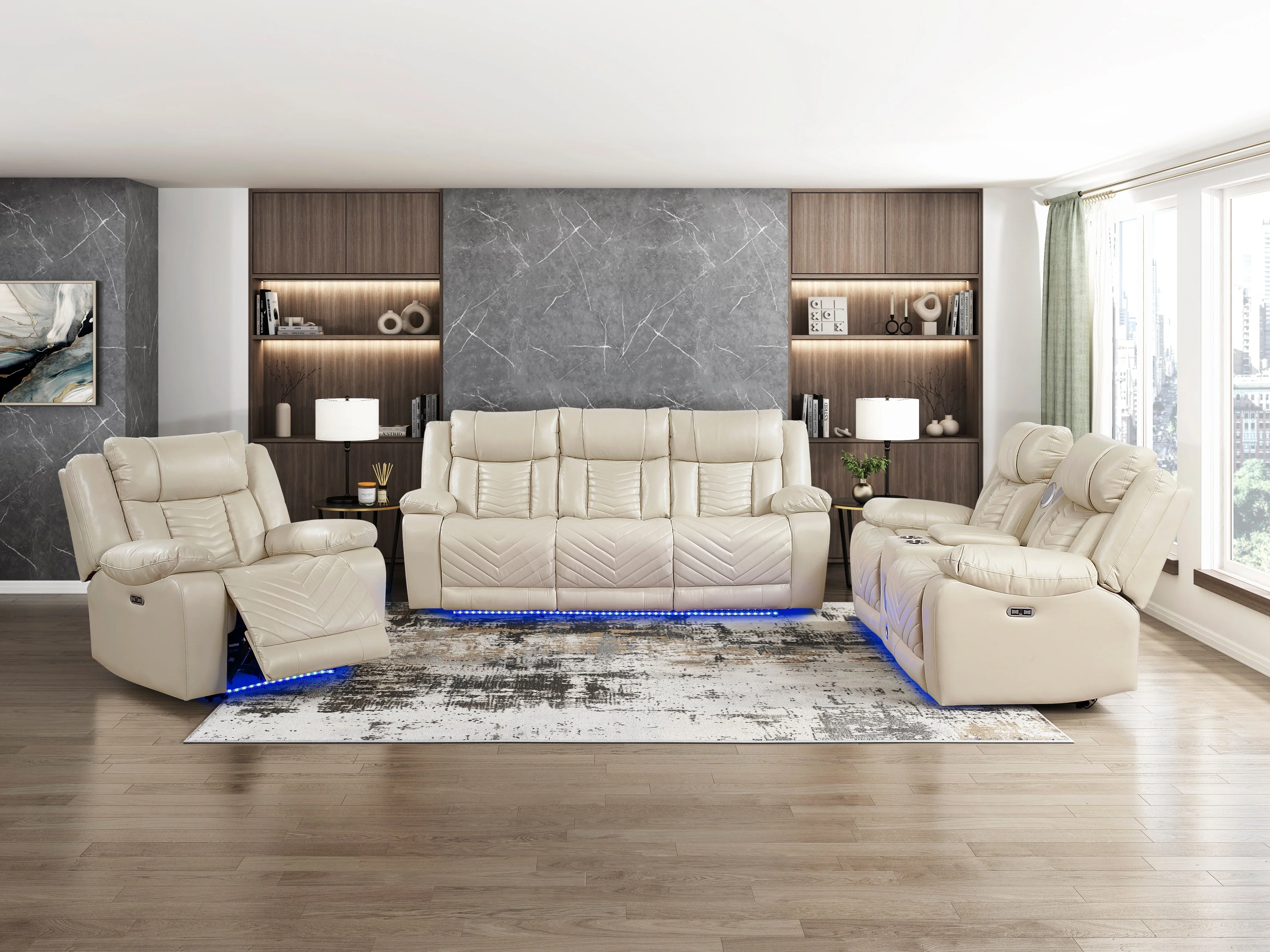 Huron Beige Power Reclining Chair - Image 3