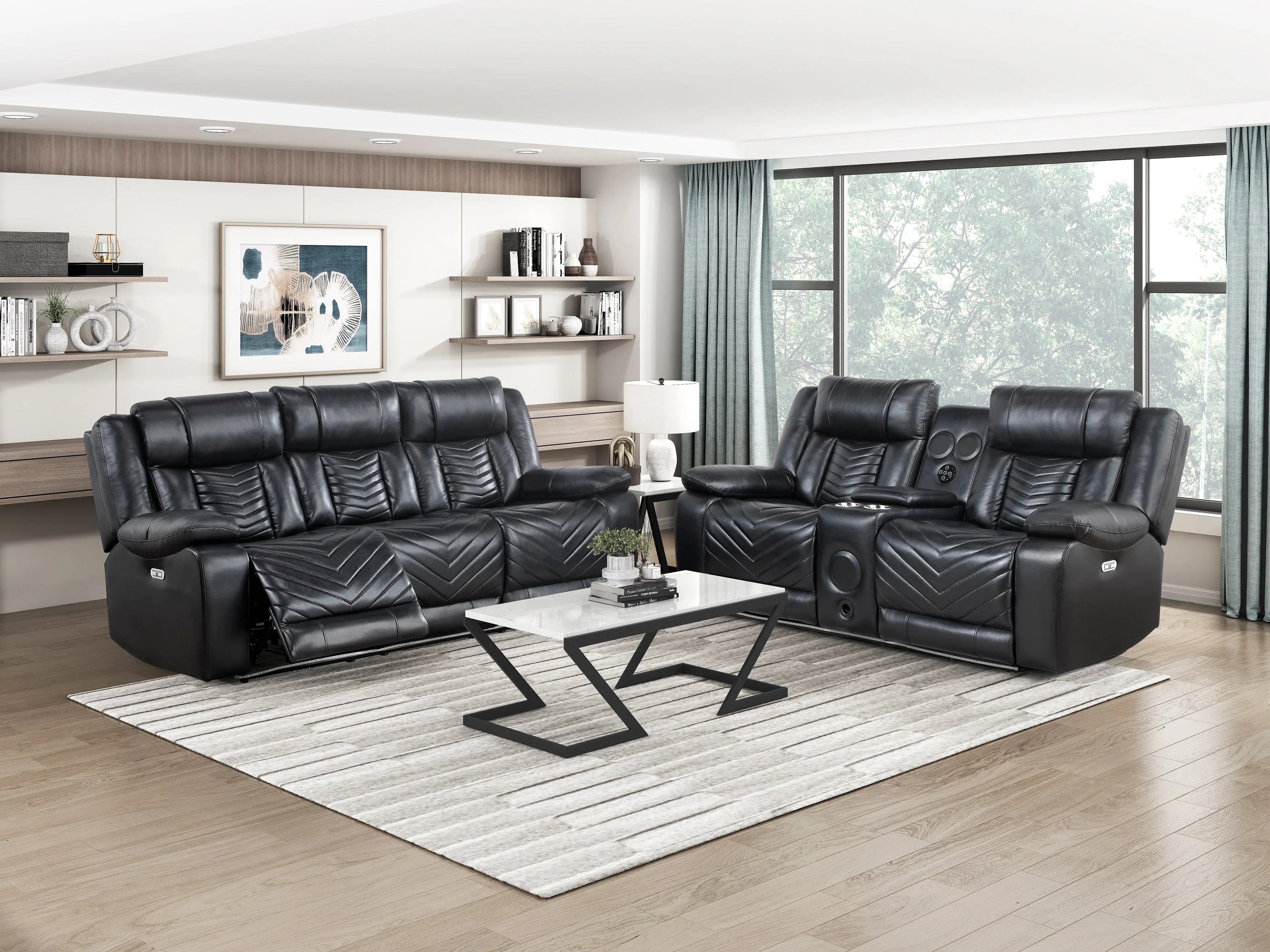 Huron Black Power Double Reclining Loveseat with Center Console - Image 2