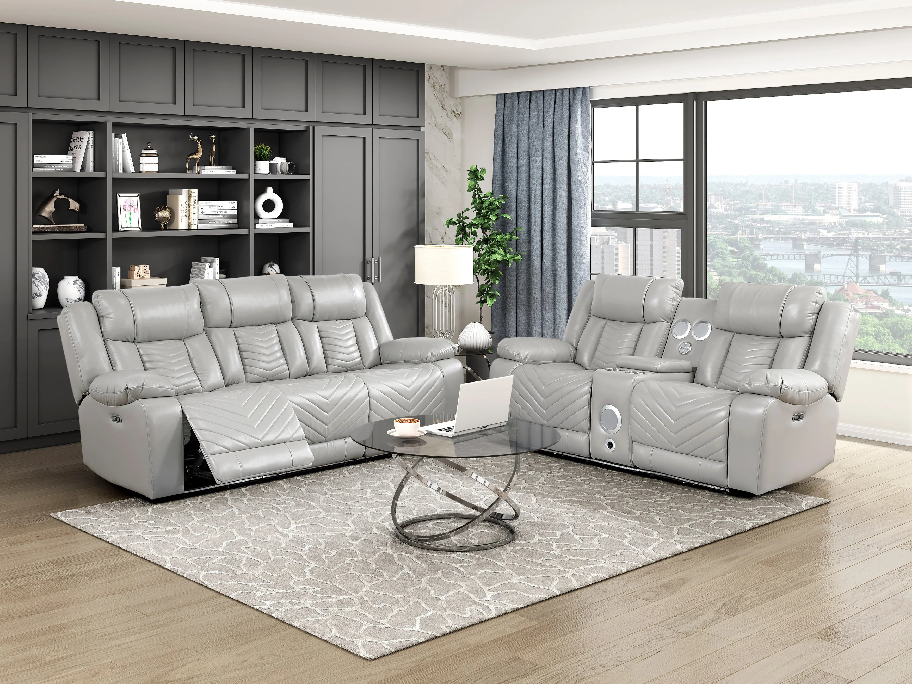 Huron Gray Power Double Reclining Living Room Set - Image 2