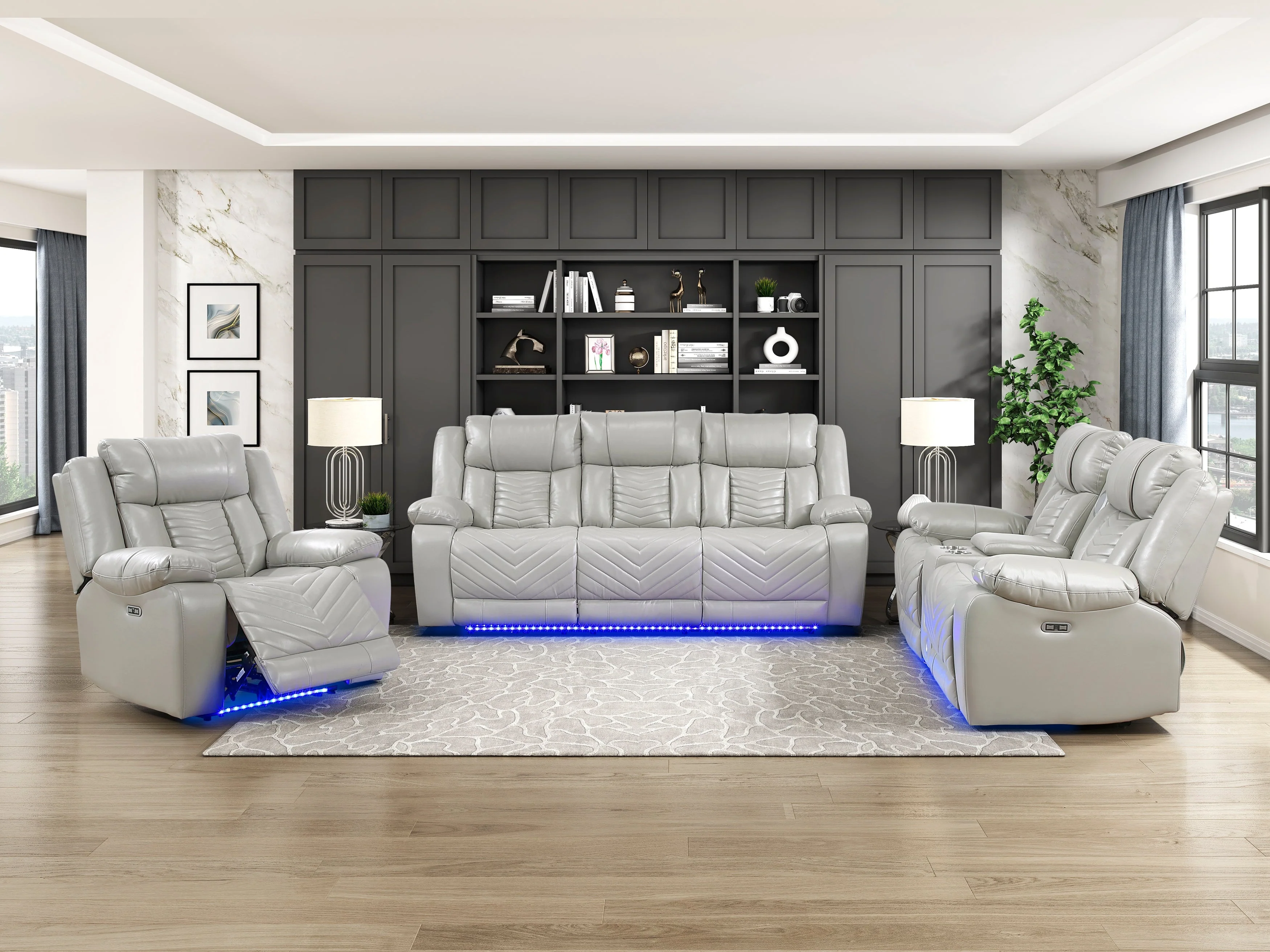 Huron Gray Power Double Reclining Living Room Set - Image 4