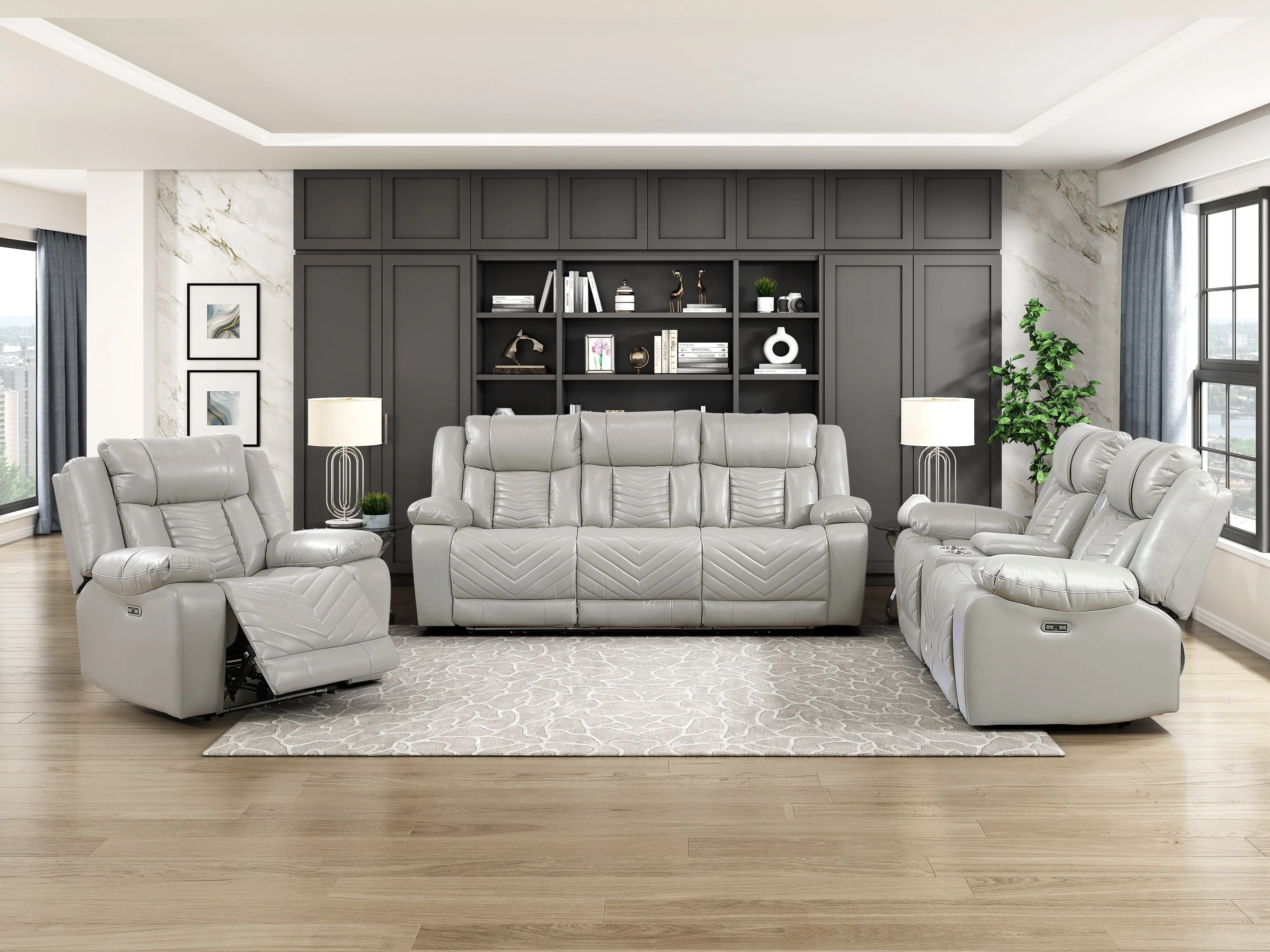 Huron Gray Power Double Reclining Loveseat with Center Console - Image 13