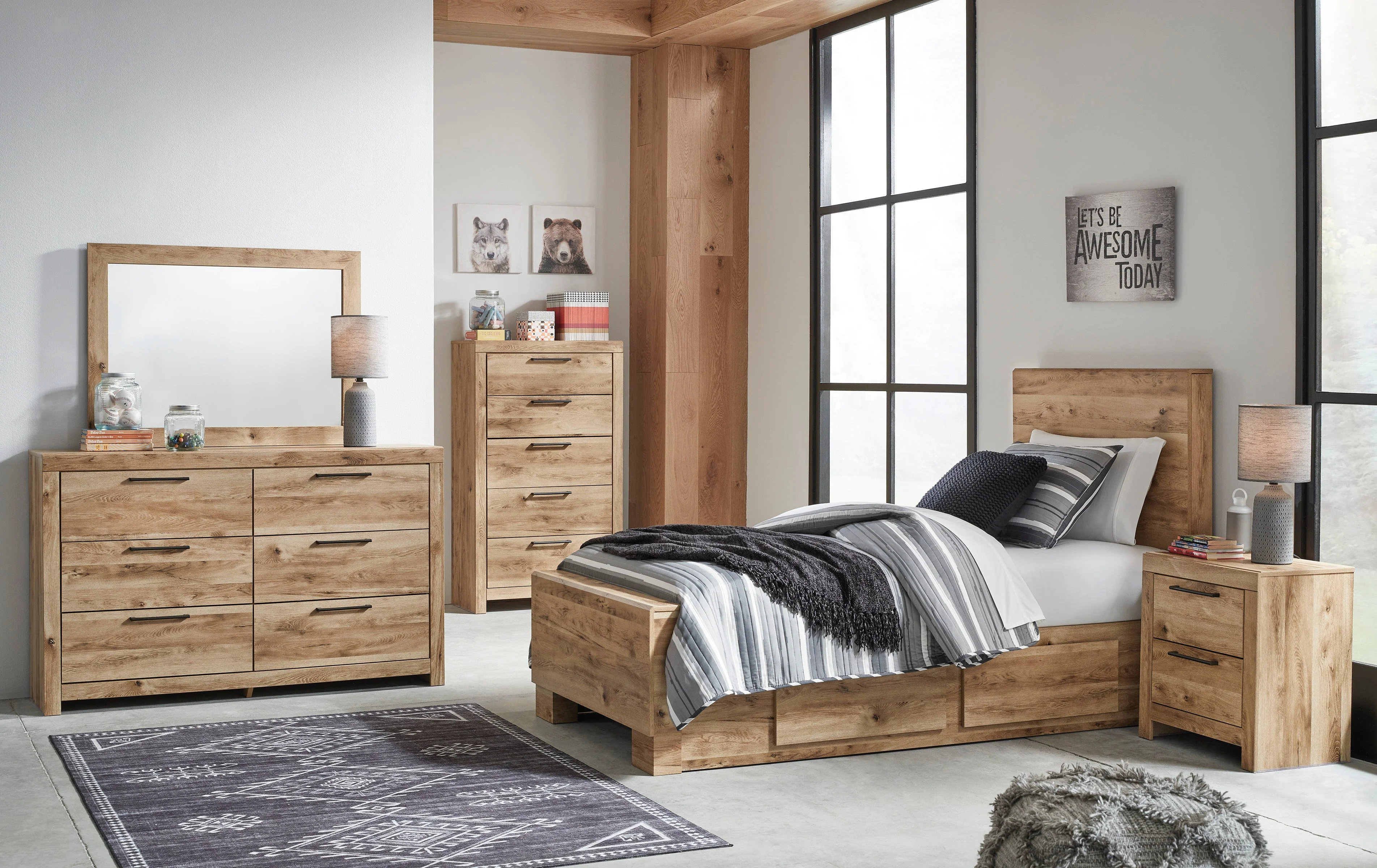 Hyanna Tan Brown Storage Platform Bedroom Set with 4 Drawers