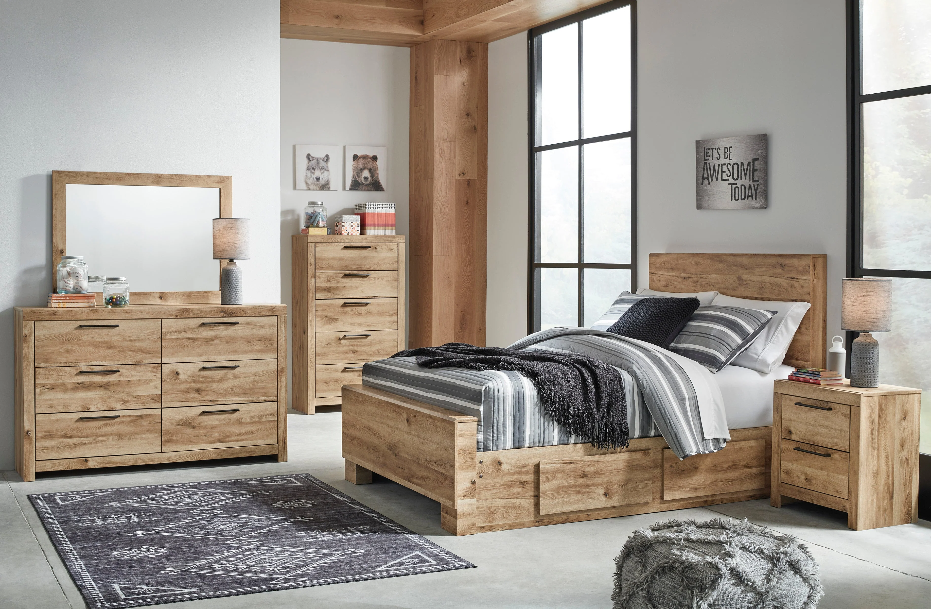 Hyanna Tan Brown Storage Platform Bedroom Set with 4 Drawers - Image 7