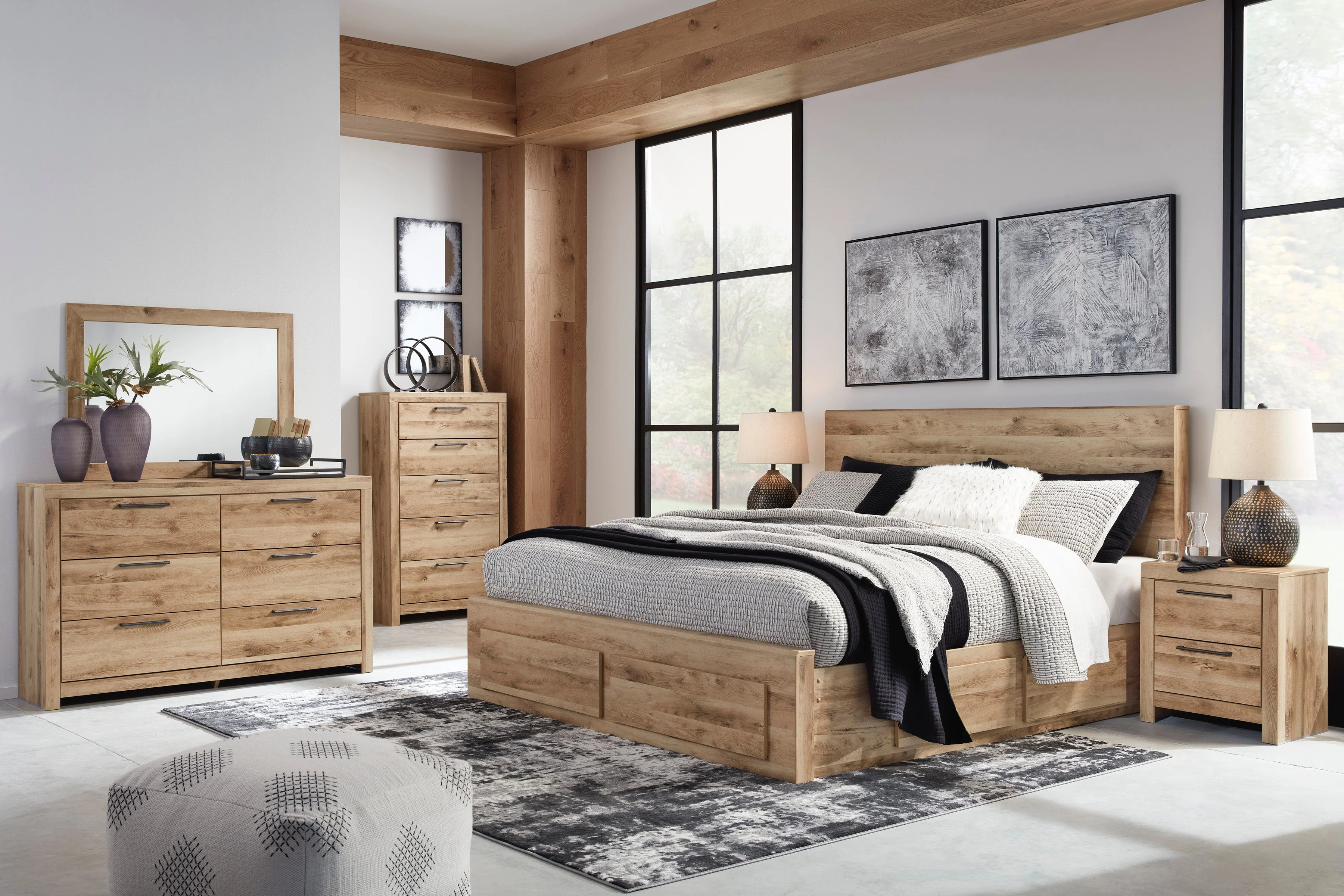 Hyanna Tan Brown Storage Platform Bedroom Set with 6 Drawers