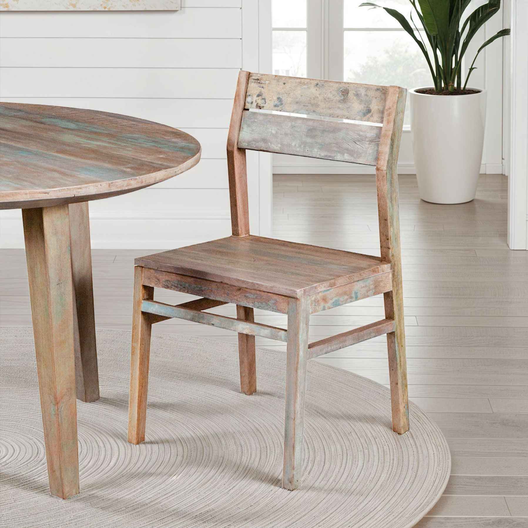 Ibiza 17" Dining Chair in Vintage Teal Reclaimed Wood, Set of 2 - Image 3