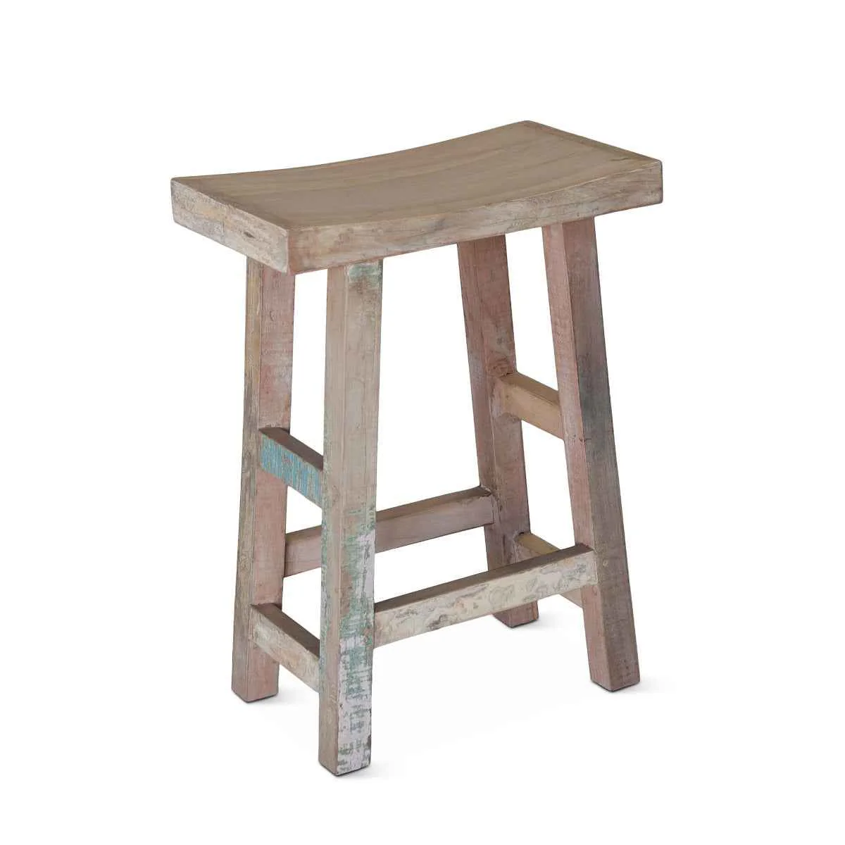 Ibiza 66" Sofa Back Console Table with Stools in Vintage Teal Reclaimed Wood - Image 10