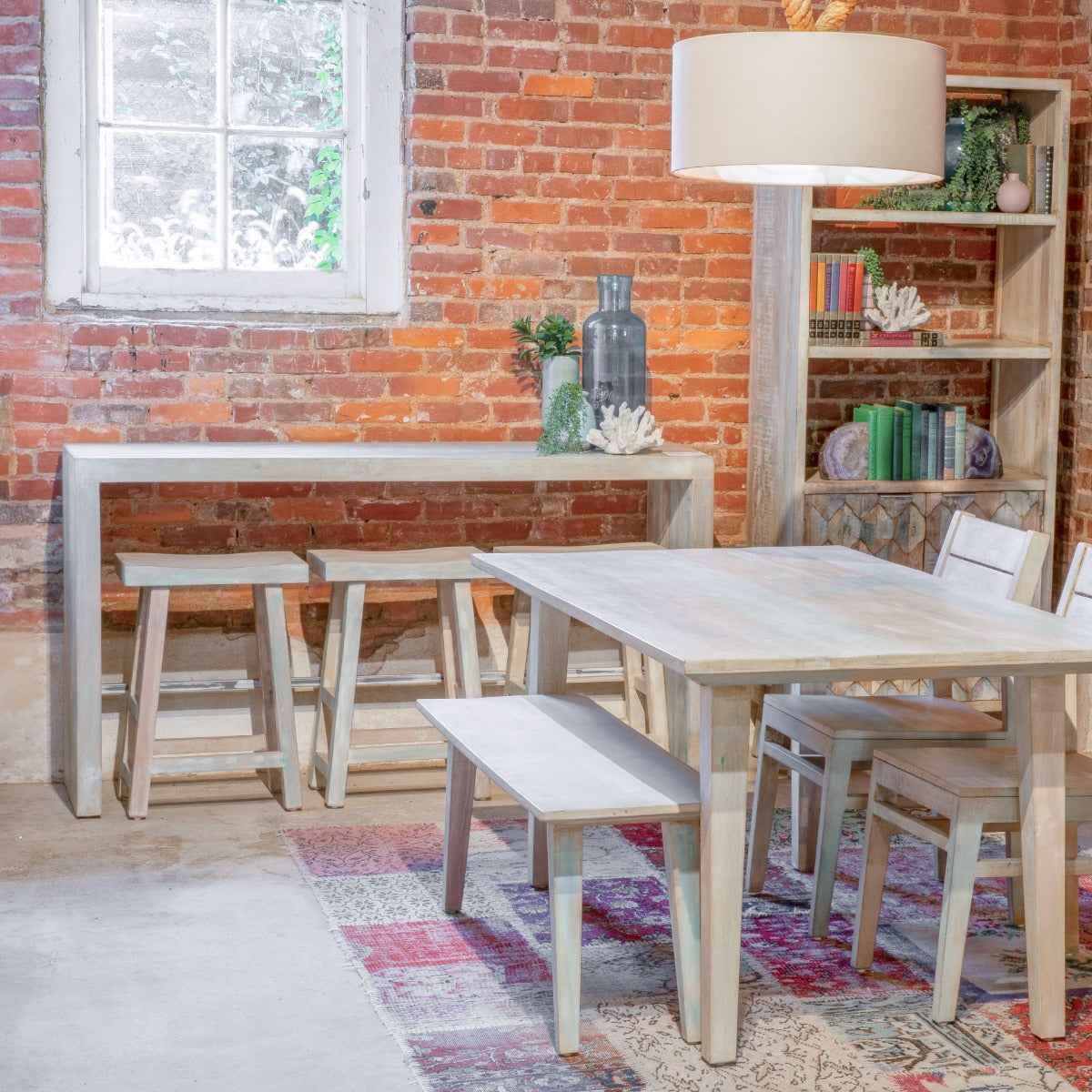 Ibiza 66" Sofa Back Console Table with Stools in Vintage Teal Reclaimed Wood - Image 2