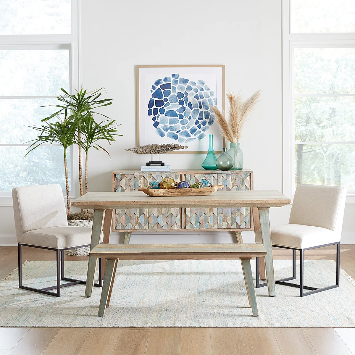 Ibizia 66" Dining Table in Vintage Teal Reclaimed Wood - Image 3
