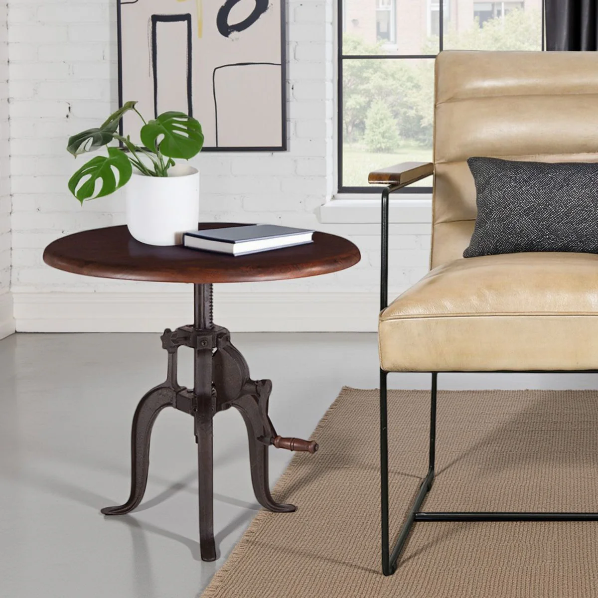 Industrial Loft 24" Adjustable Side Table in Walnut - Image 2