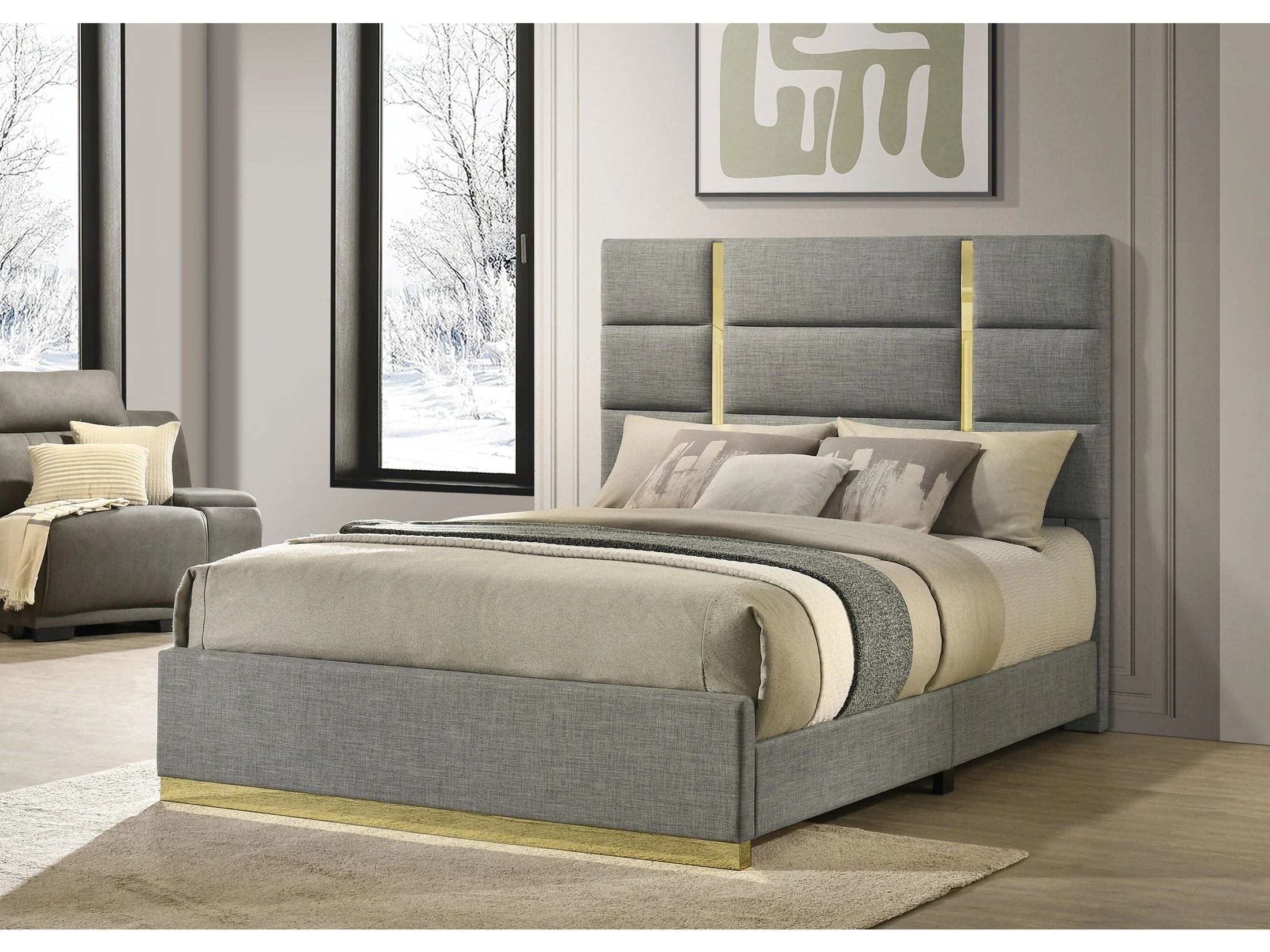 Ines Grey 52-inch Fabric Upholstered Queen Panel Bed