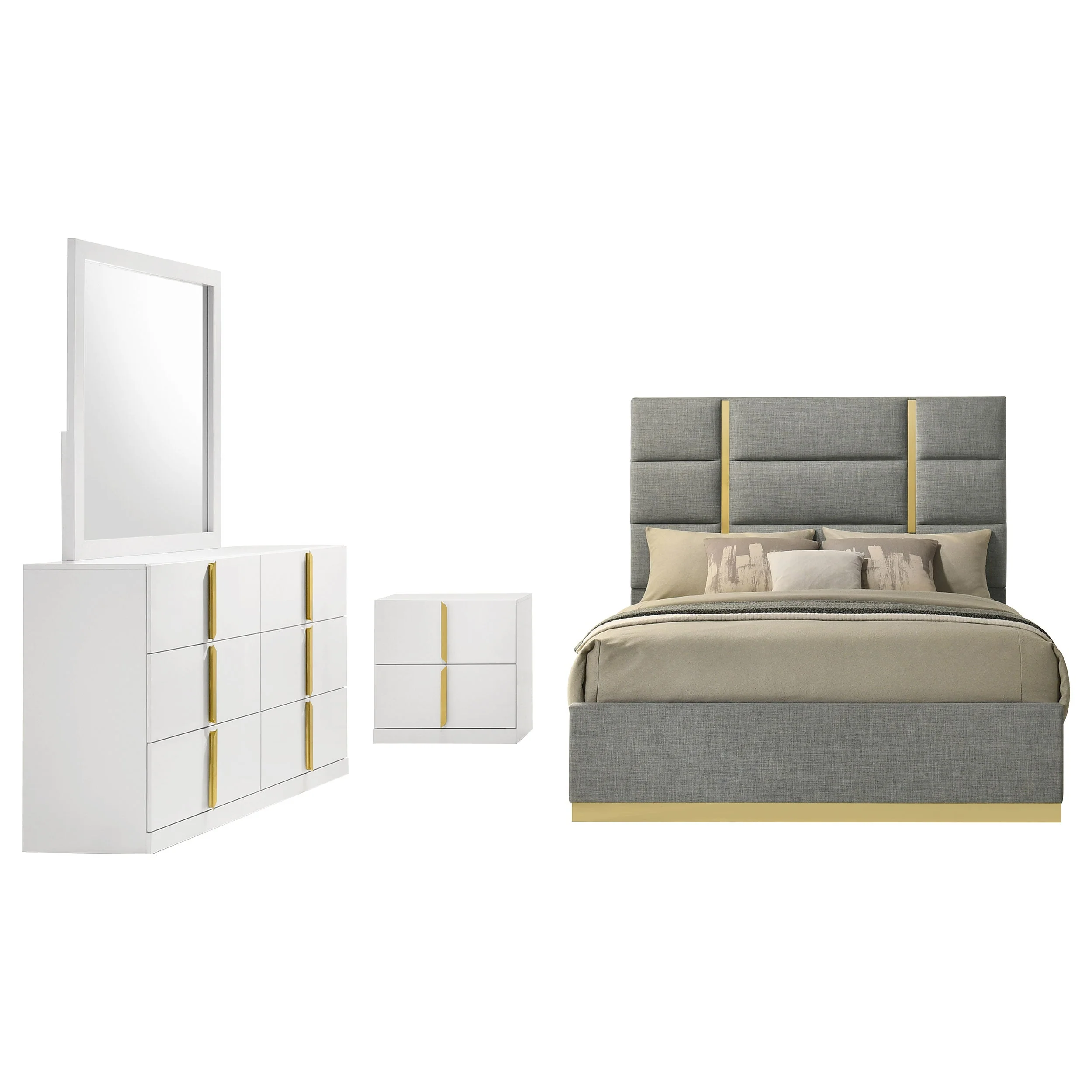 Ines Grey/White High Gloss 4-piece Eastern King Bedroom Set - Image 2