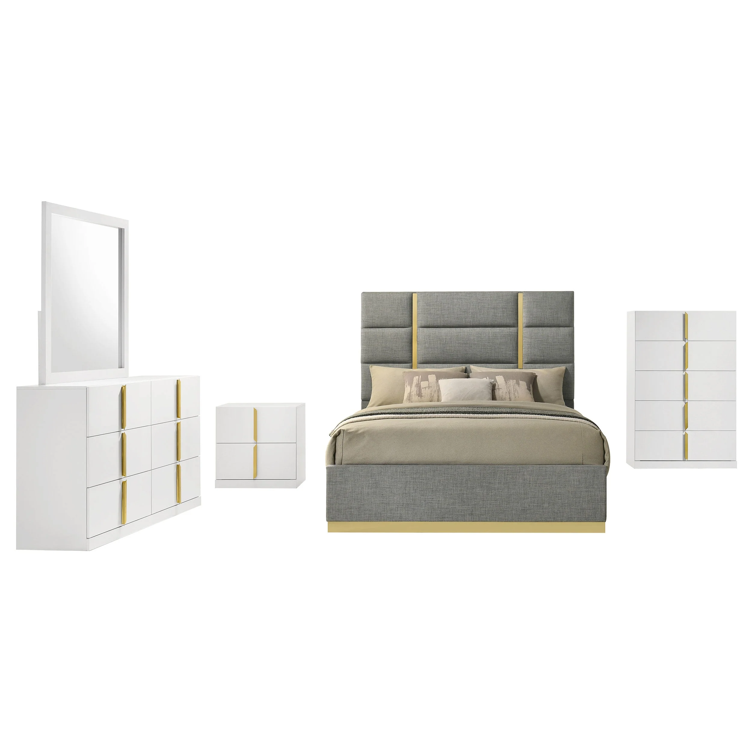 Ines Grey/White High Gloss 5-piece Queen Bedroom Set - Image 2