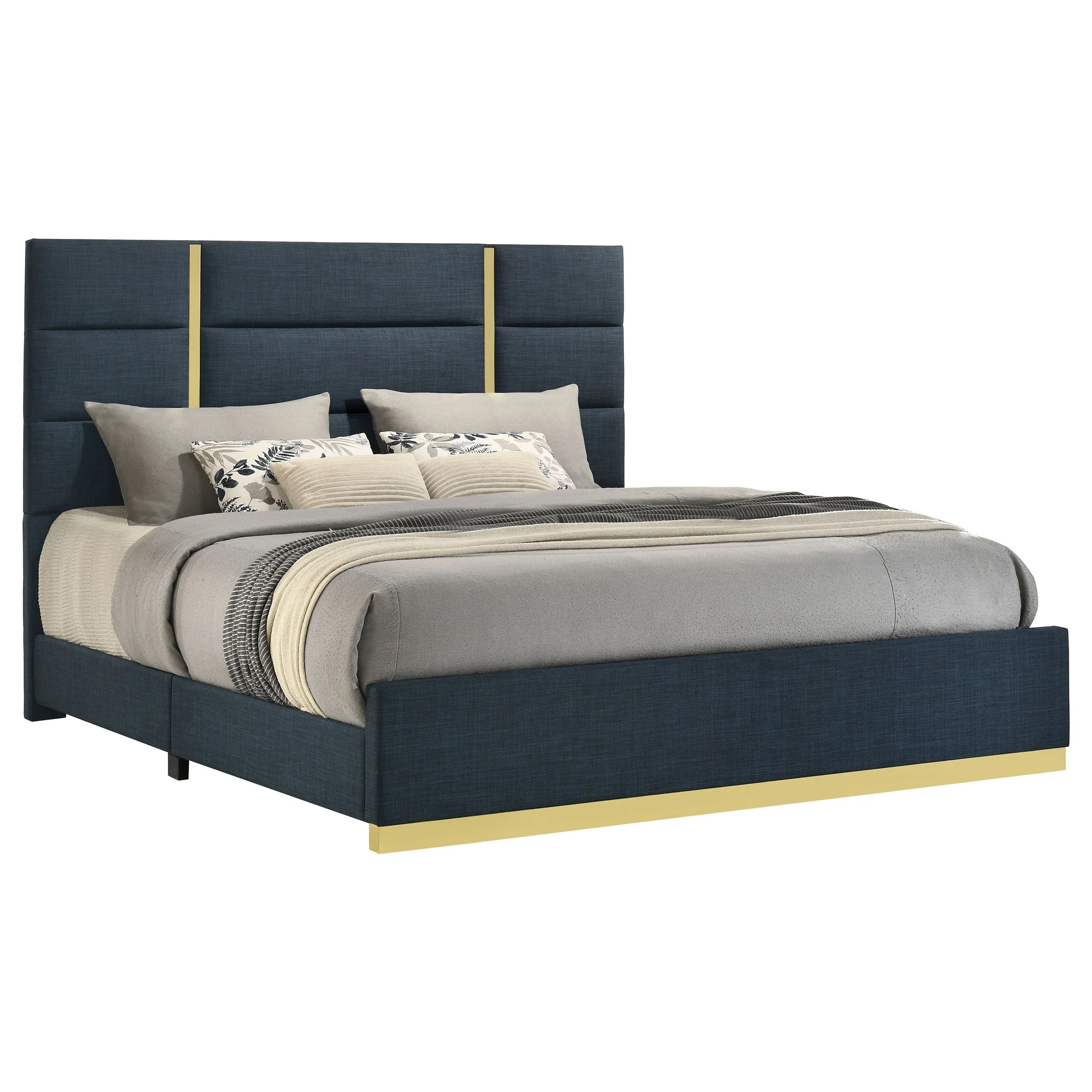 Ines Navy 52-inch Fabric Upholstered Queen Panel Bed - Image 3