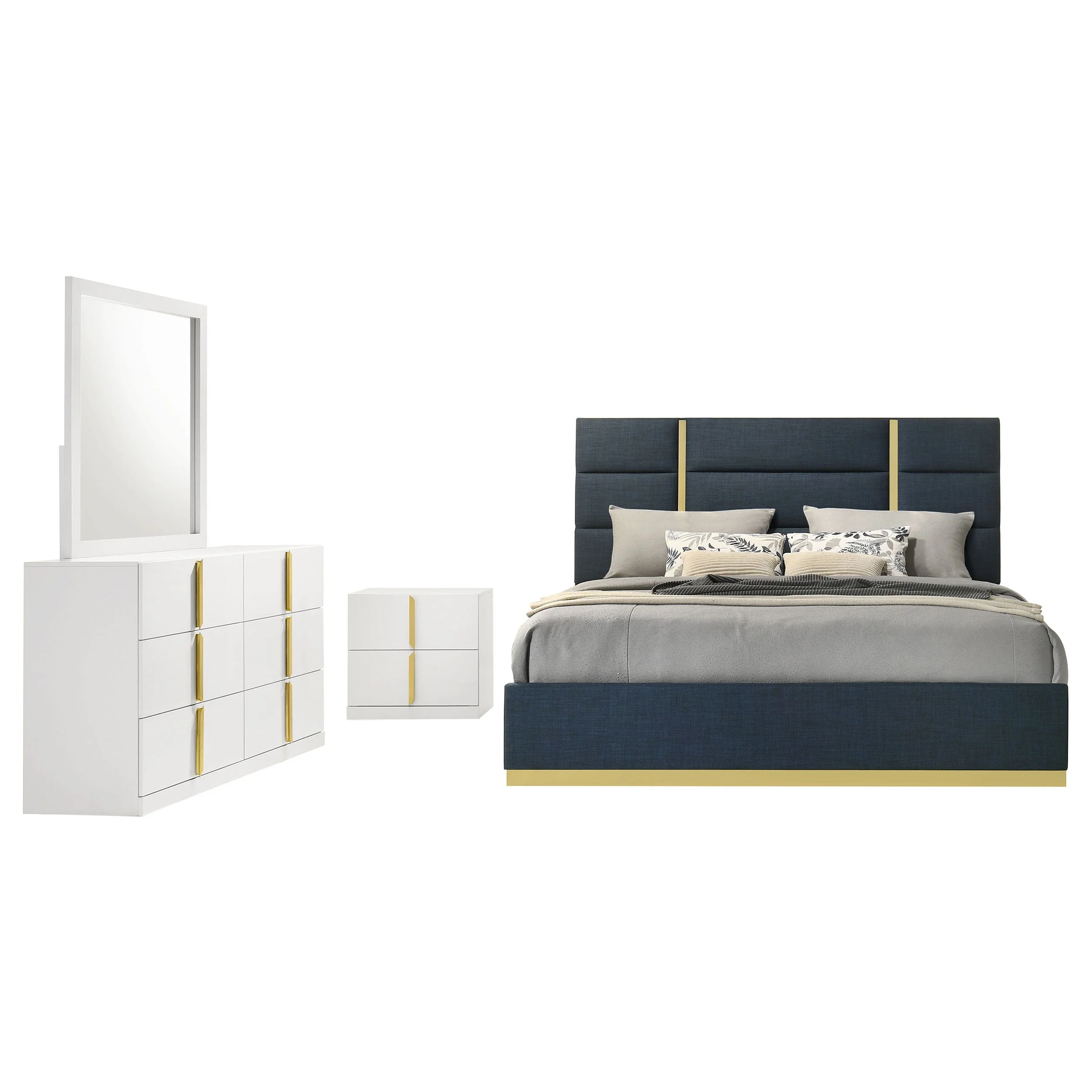 Ines Navy/White High Gloss 4-piece Queen Bedroom Set - Image 2