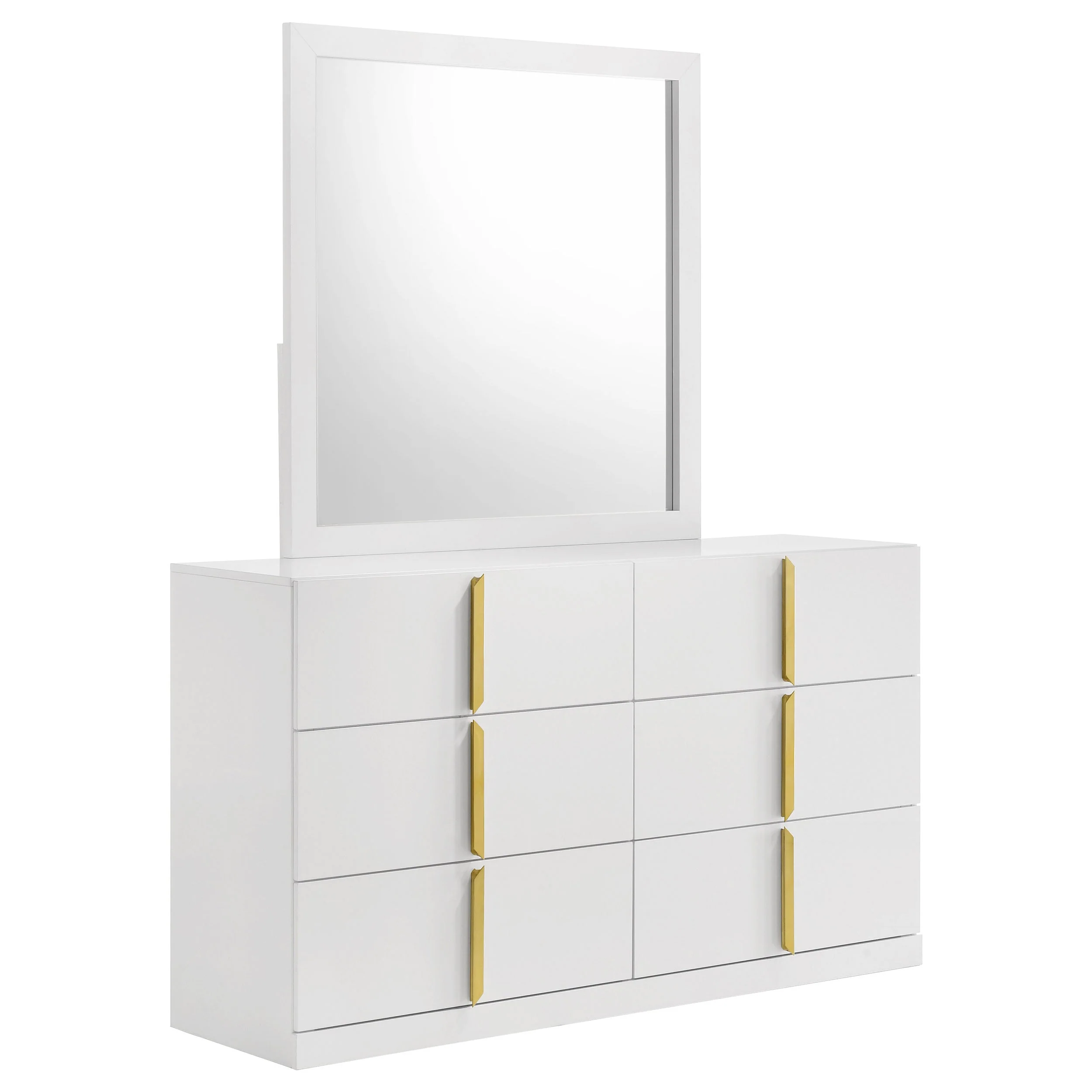 Ines White High Gloss 6-drawer Bedroom Dresser with Mirror - Image 2