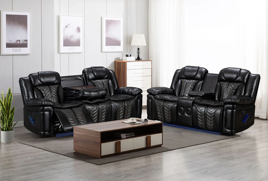 Innova Black 3-Piece Reclining Living Room Set - Image 3
