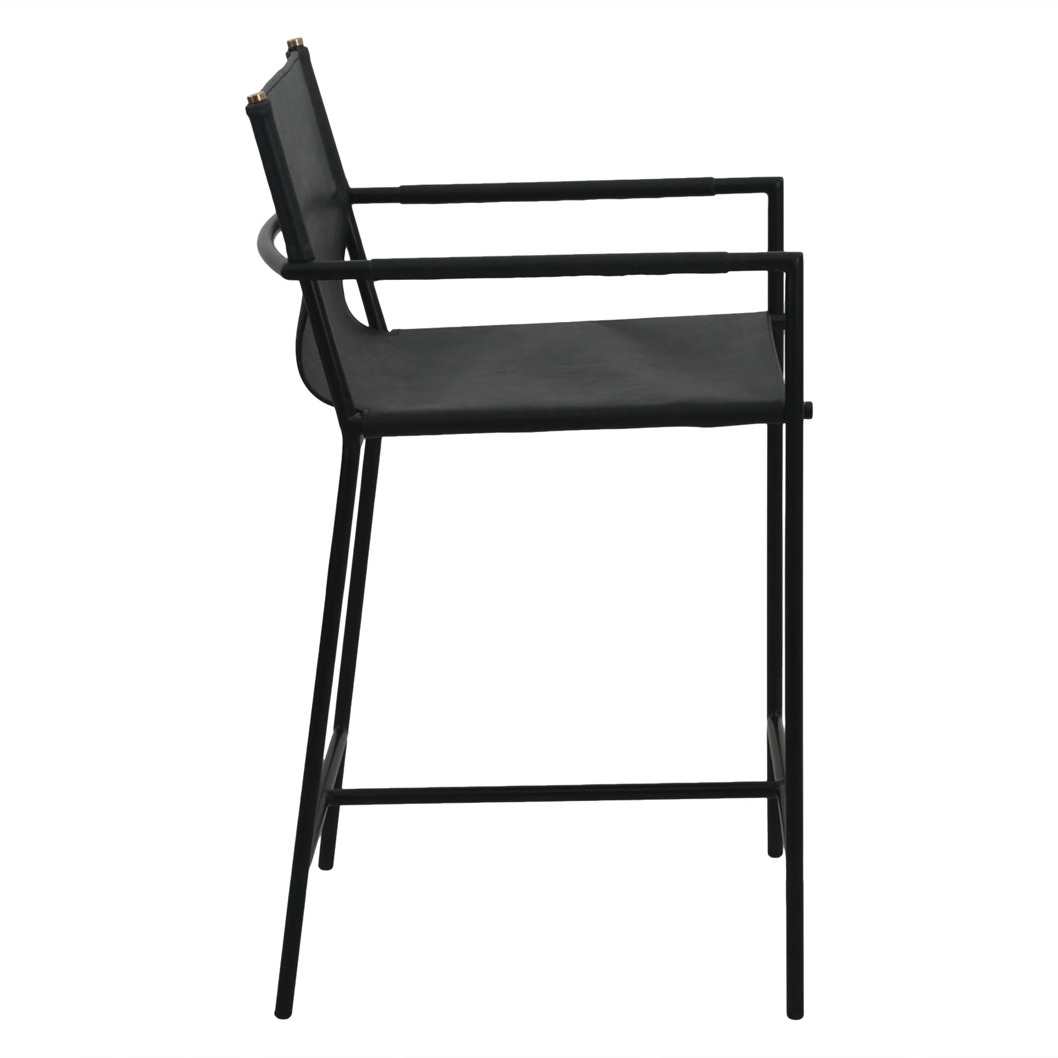 Irvine 20" Counter Armchair in Black Leather and Iron - Image 3