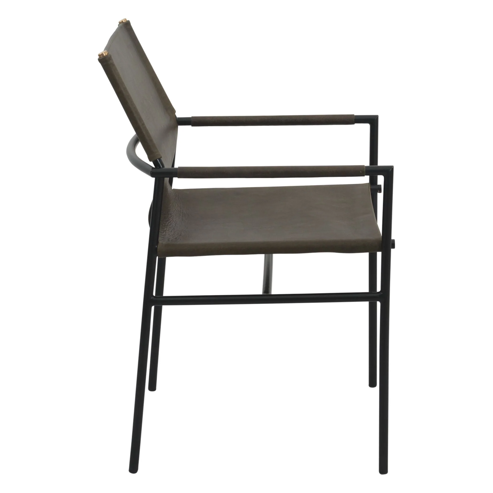 Irvine 20" Dining Armchair Olive Green Leather and Iron - Image 4