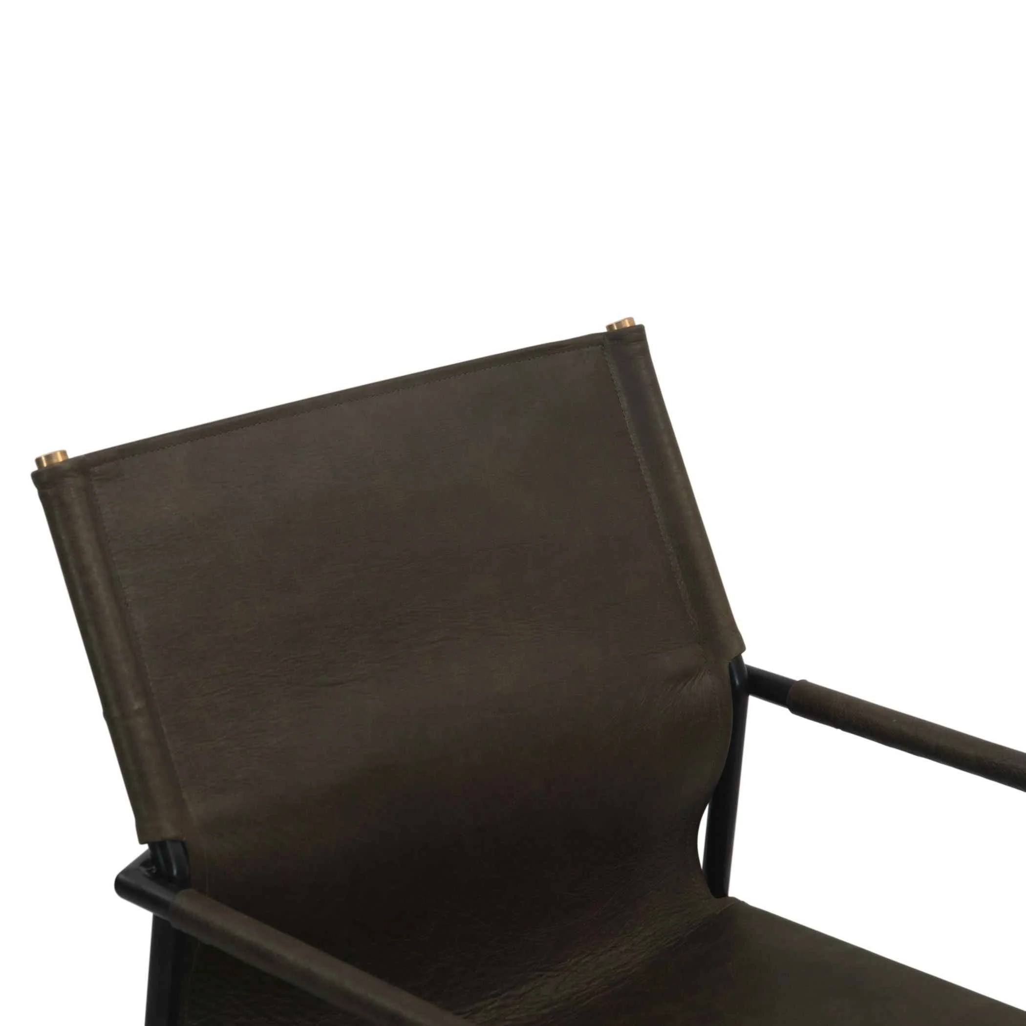 Irvine 20" Dining Armchair Olive Green Leather and Iron - Image 6