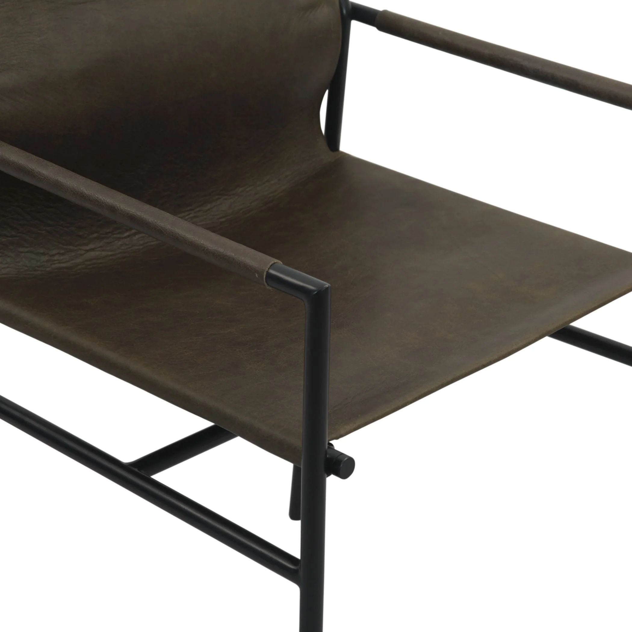 Irvine 20" Dining Armchair Olive Green Leather and Iron - Image 7