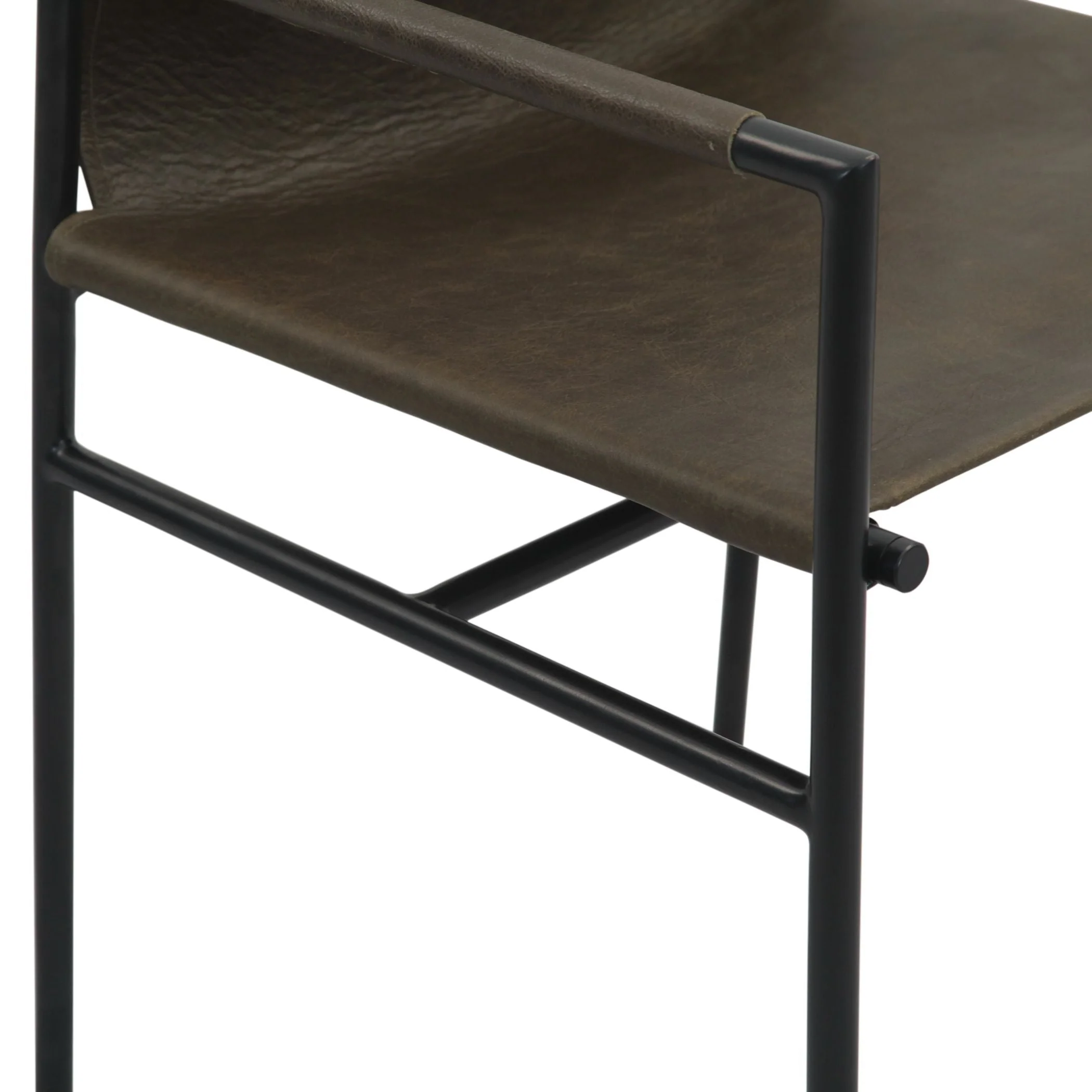 Irvine 20" Dining Armchair Olive Green Leather and Iron - Image 8