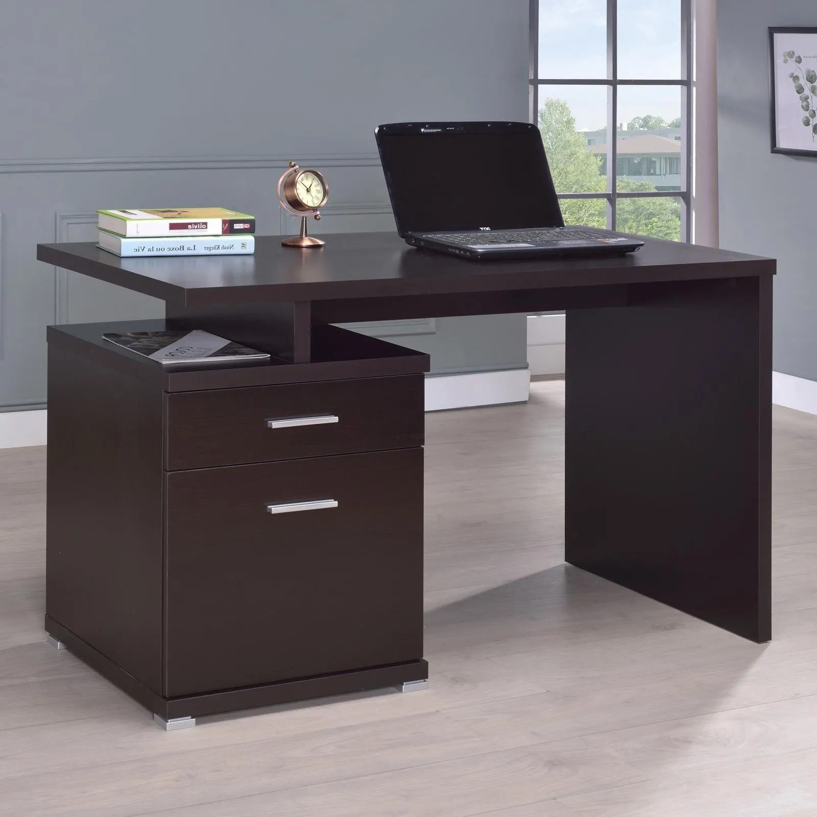 Irving Cappuccino 2-Drawer Office Desk with Cabinet - Image 3