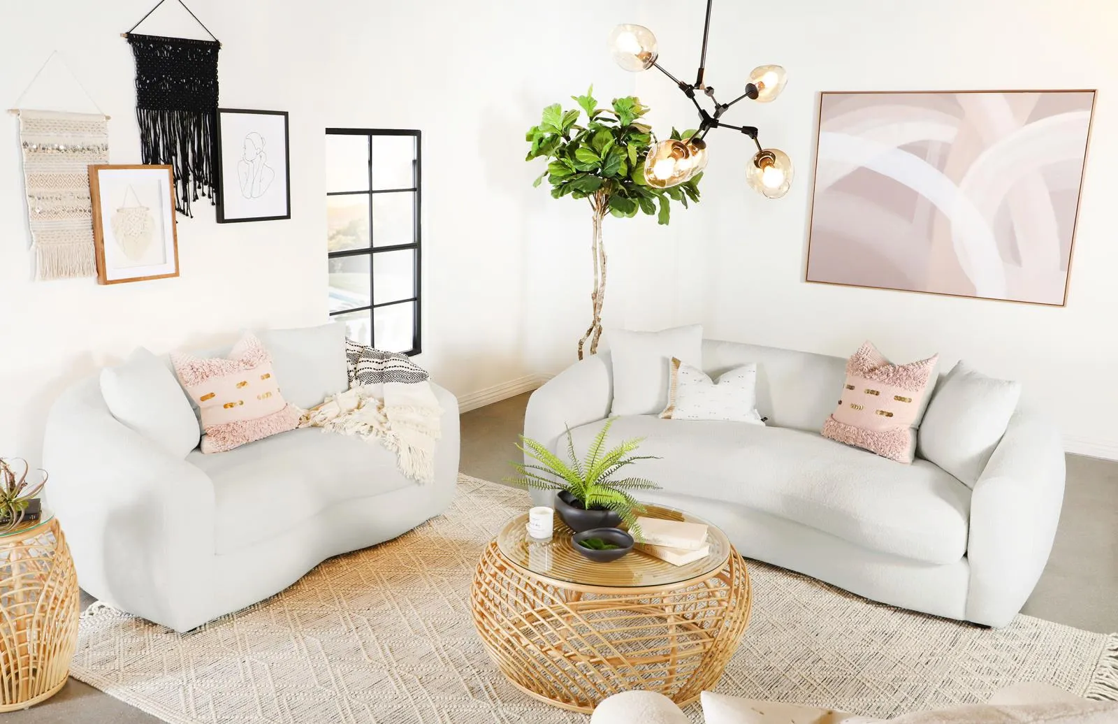 Isabella White Sheepskin Upholstered Tight Back Living Room Set - Image 2