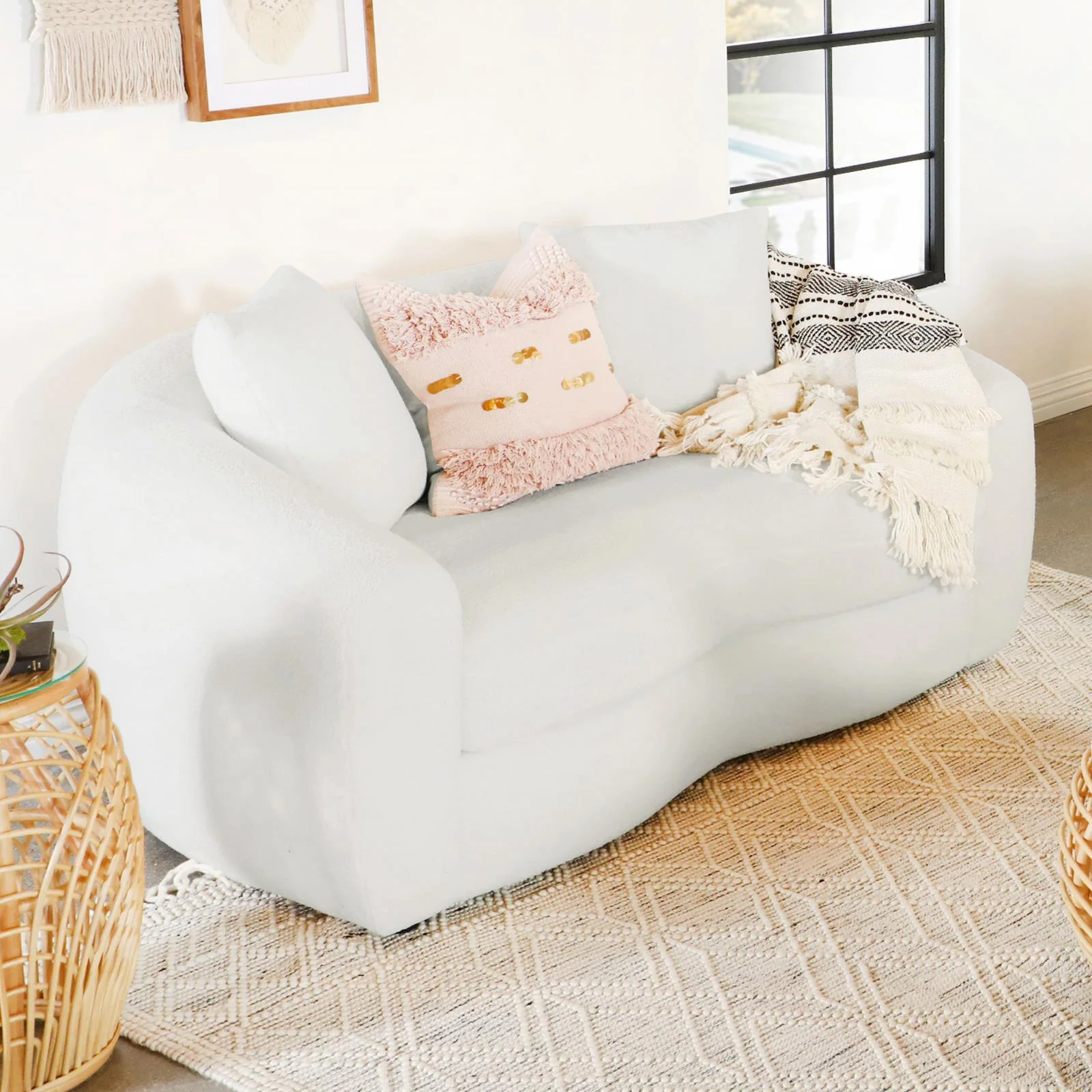 Isabella White Upholstered Tight Back Loveseat
