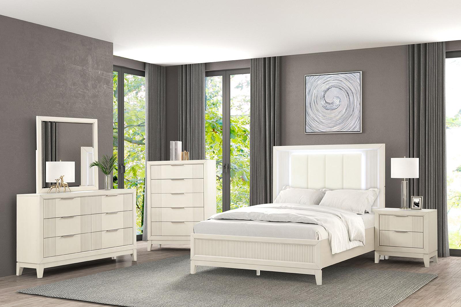 Isadore Antique White LED Queen Panel Bed - Image 2