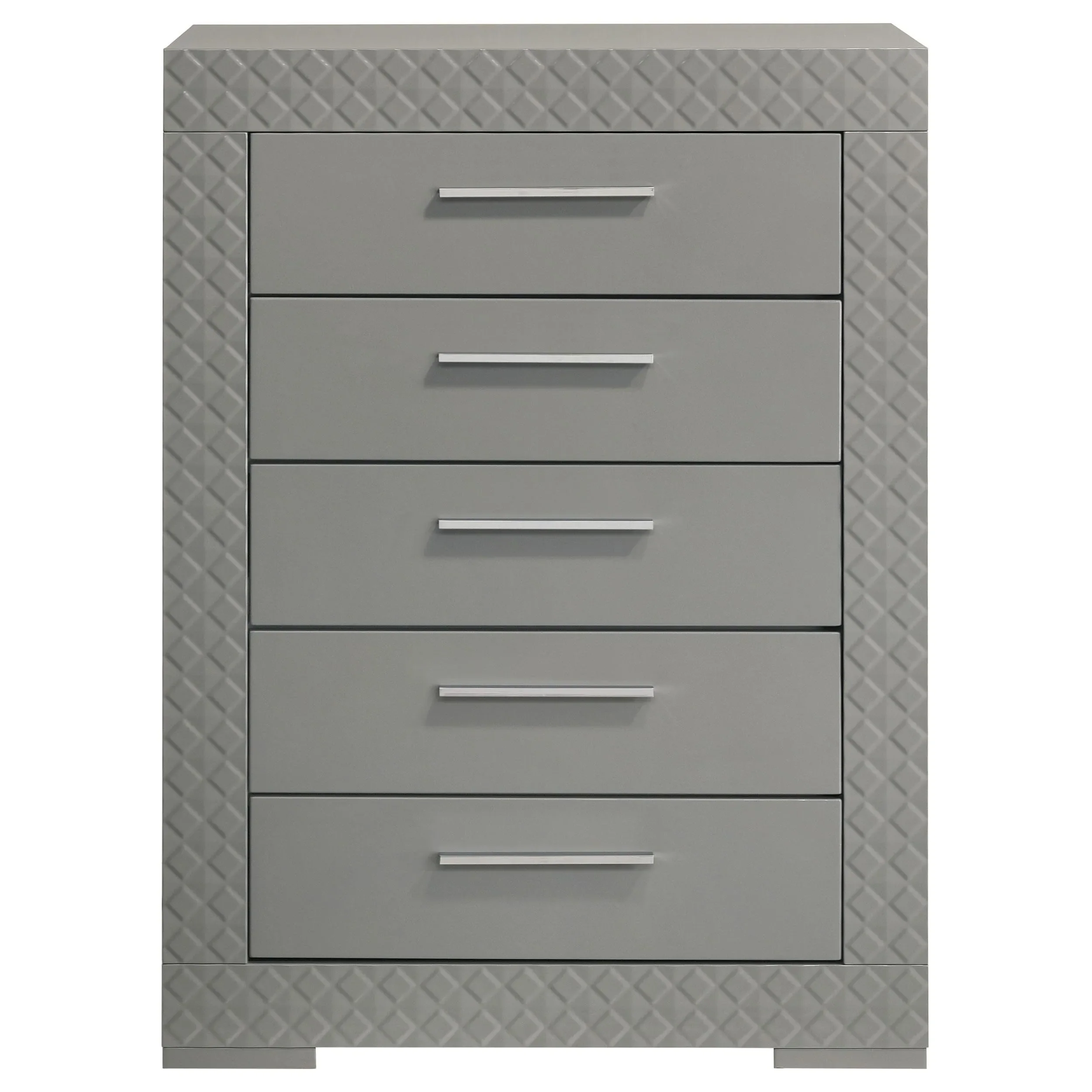 Ives 5-drawer Bedroom Chest of Drawers Grey High Gloss - Image 2