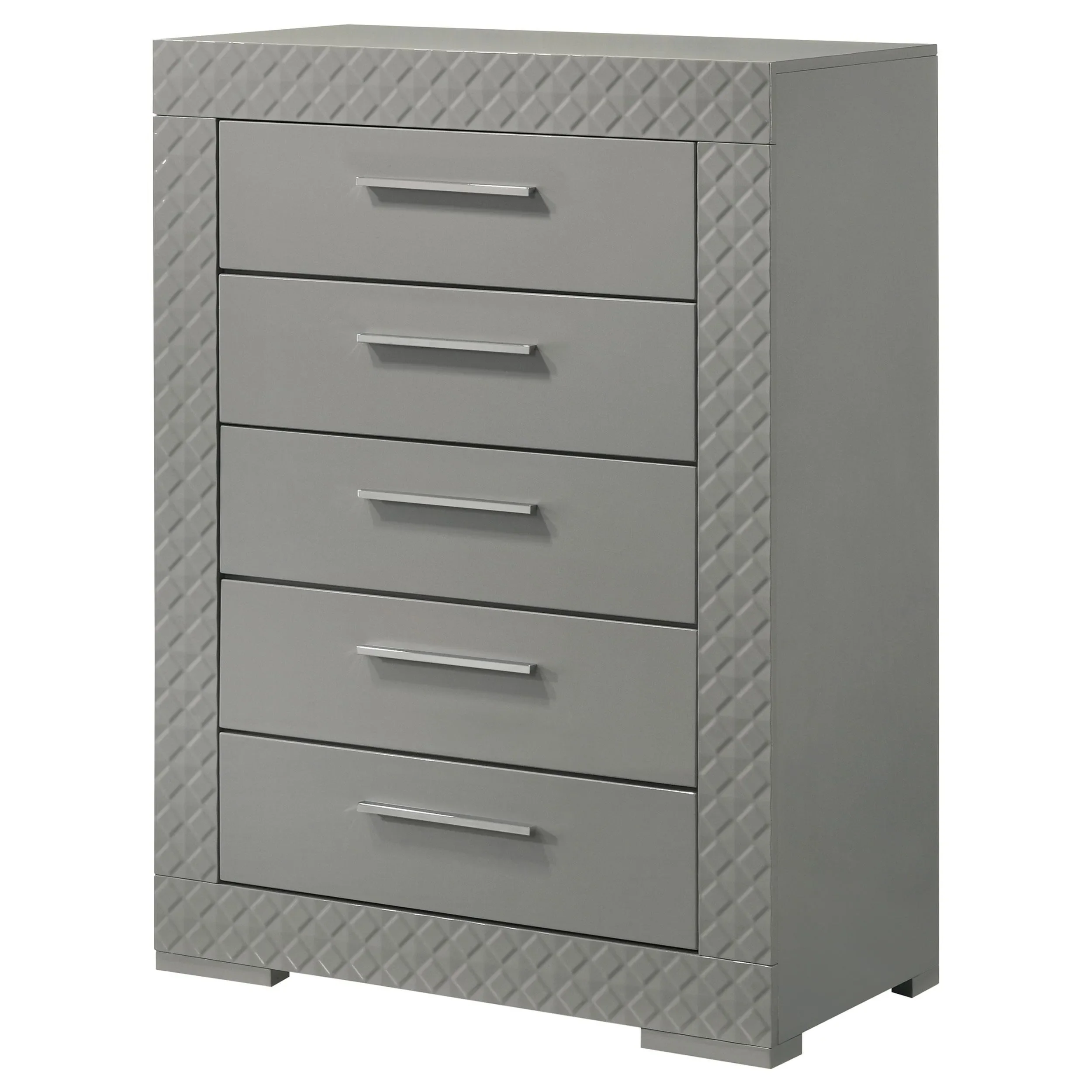 Ives 5-drawer Bedroom Chest of Drawers Grey High Gloss - Image 3