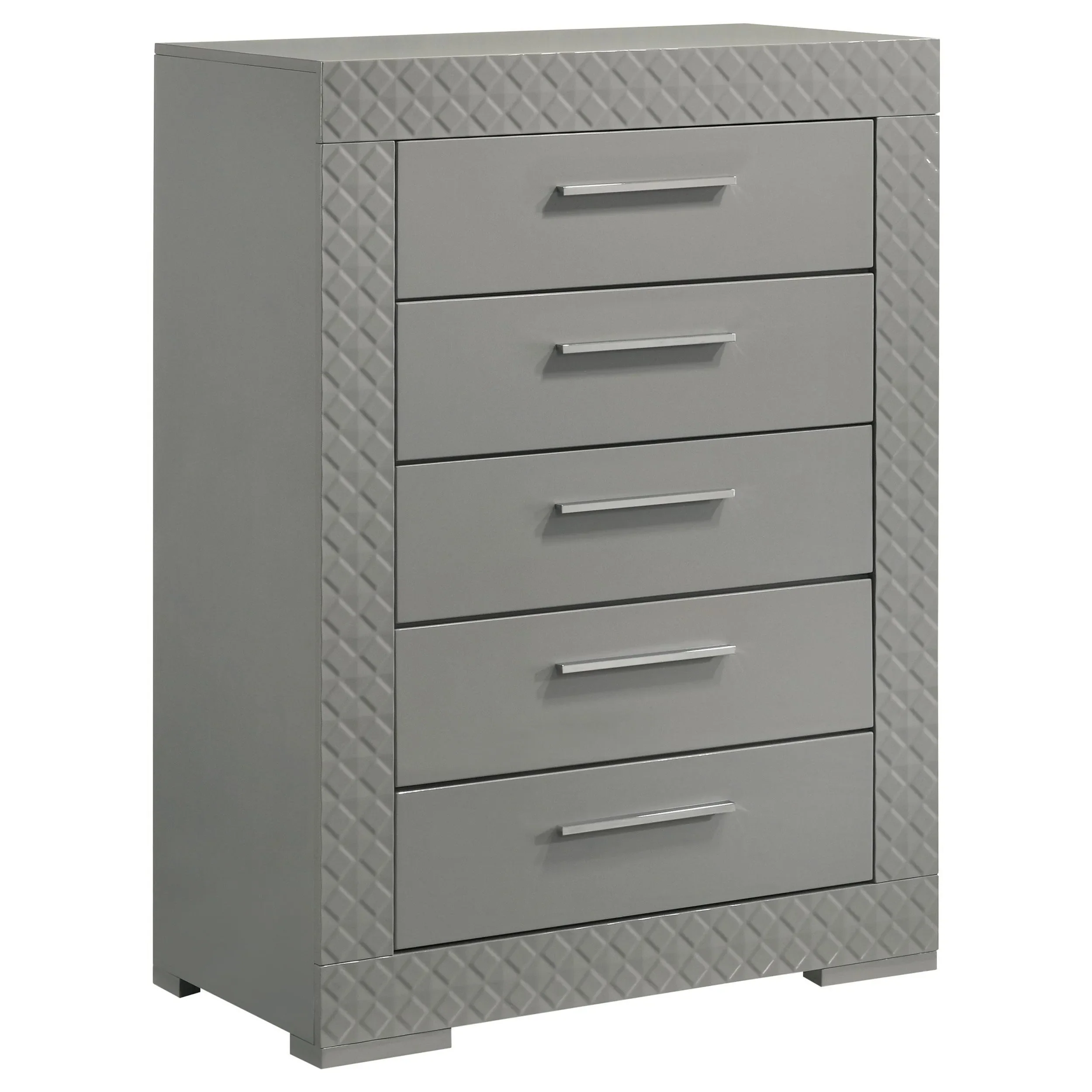 Ives 5-drawer Bedroom Chest of Drawers Grey High Gloss - Image 4