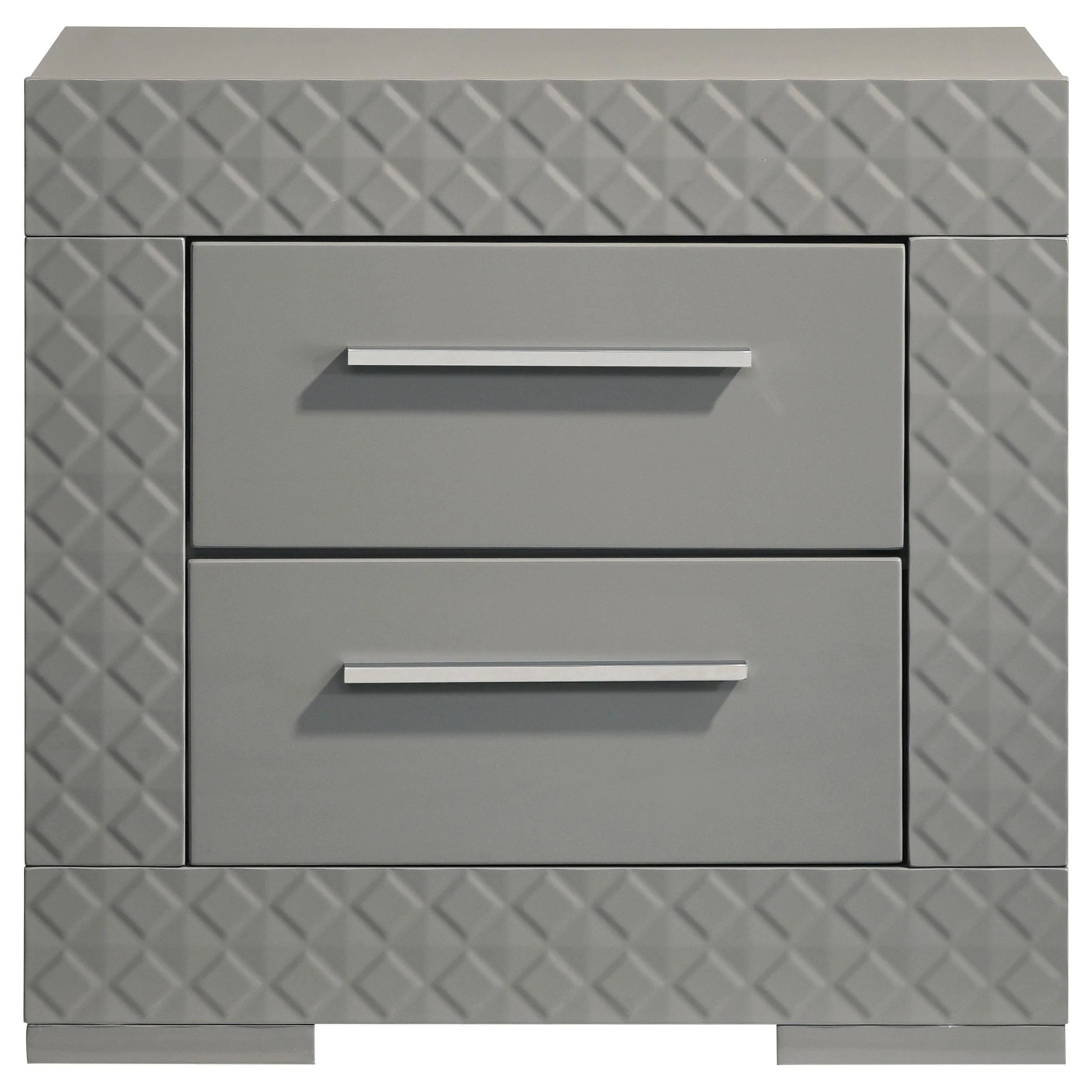 Ives Grey High Gloss 2-drawer Nightstand Bedside Table - Image 2