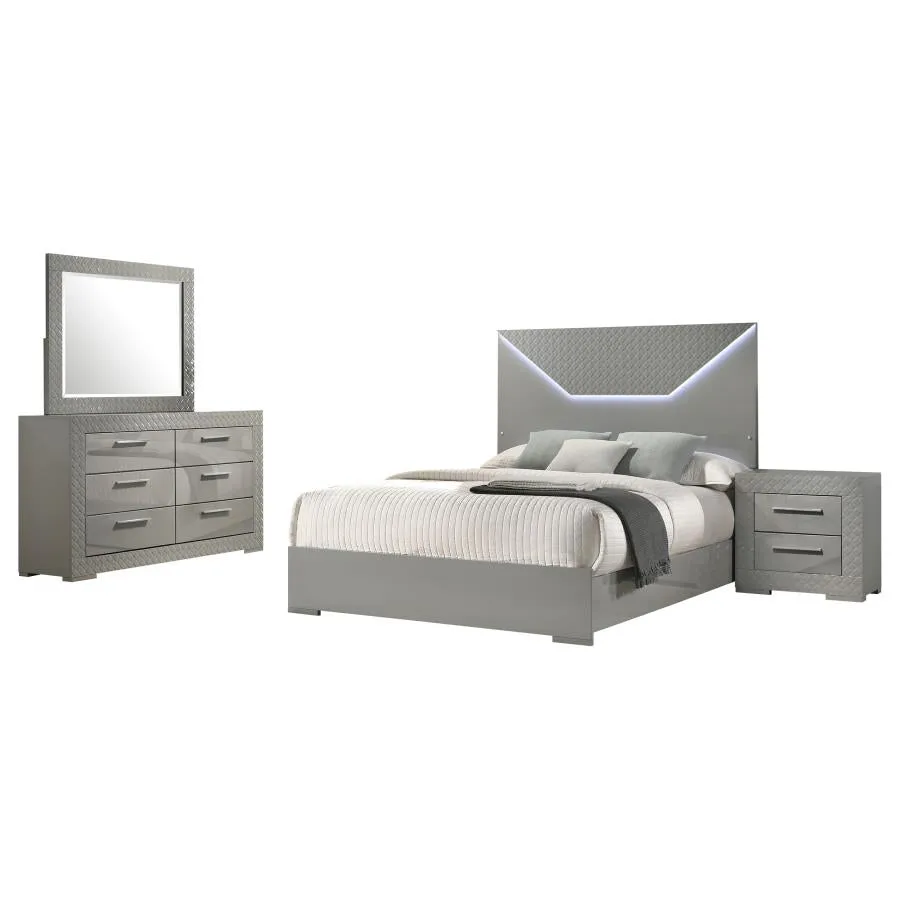 Ives Grey High Gloss 4-Piece Queen Bedroom Set - Image 2