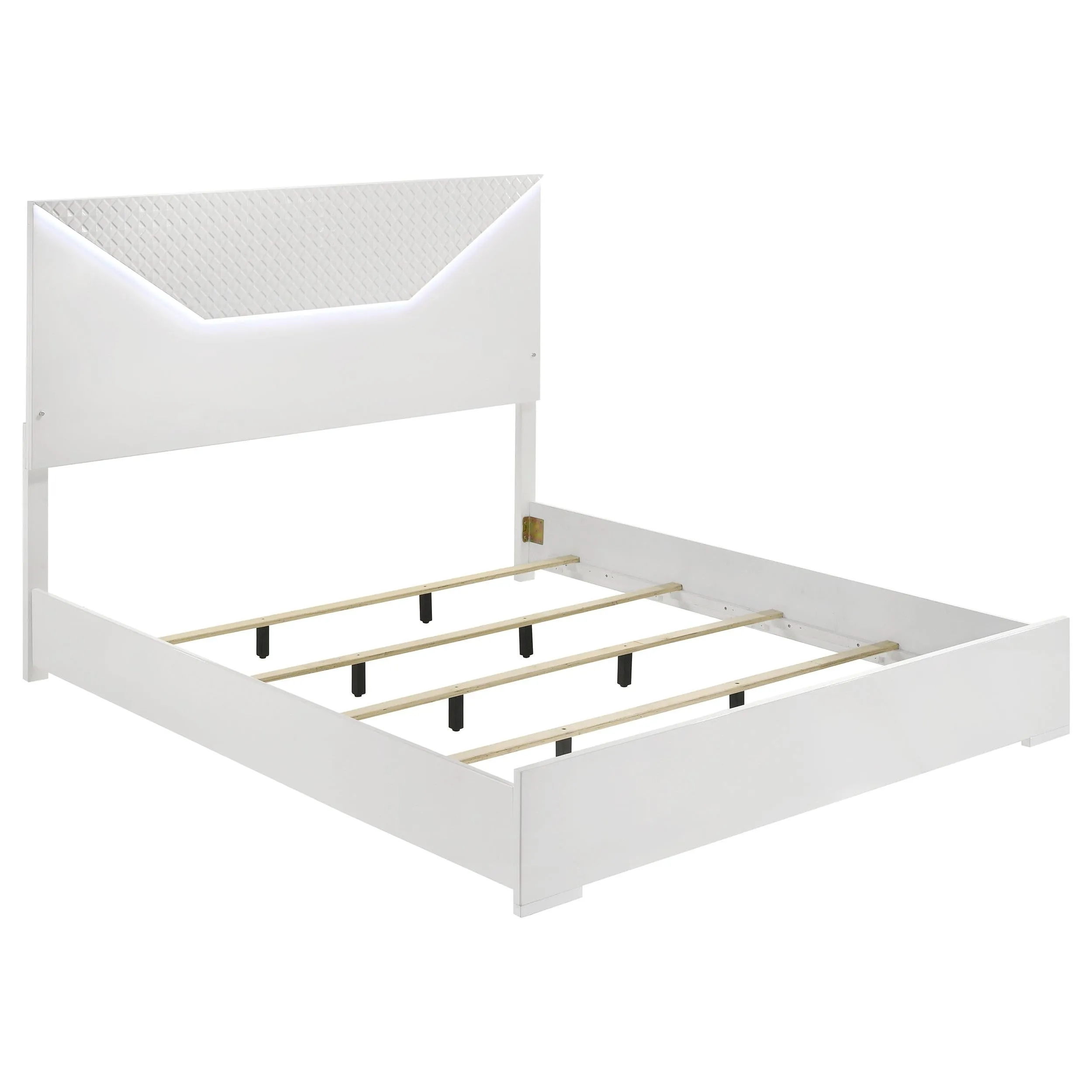 Ives White High Gloss Eastern King Panel Bed LED Headboard - Image 4