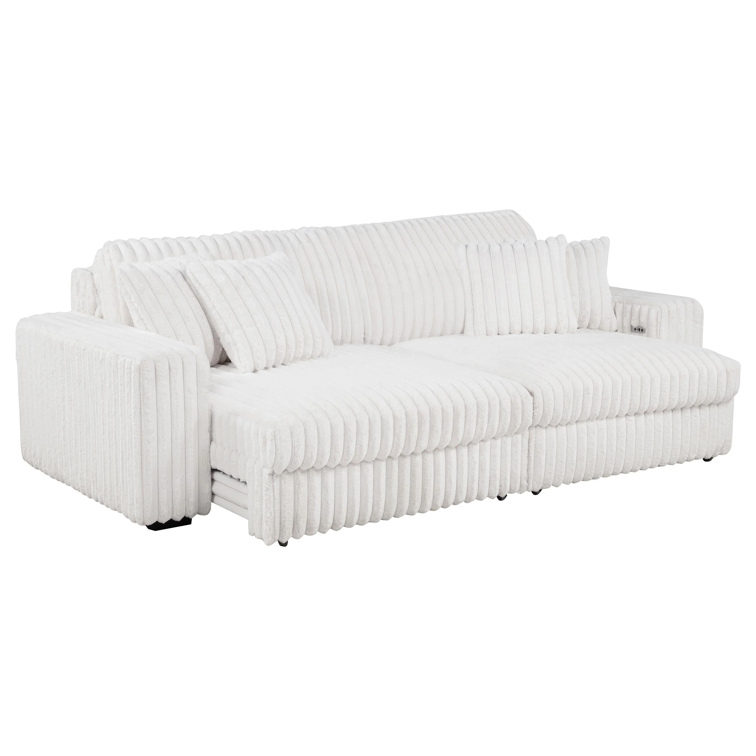 Jacana Corduroy Upholstered Dual Power Chaise Sofa Ivory - Image 3