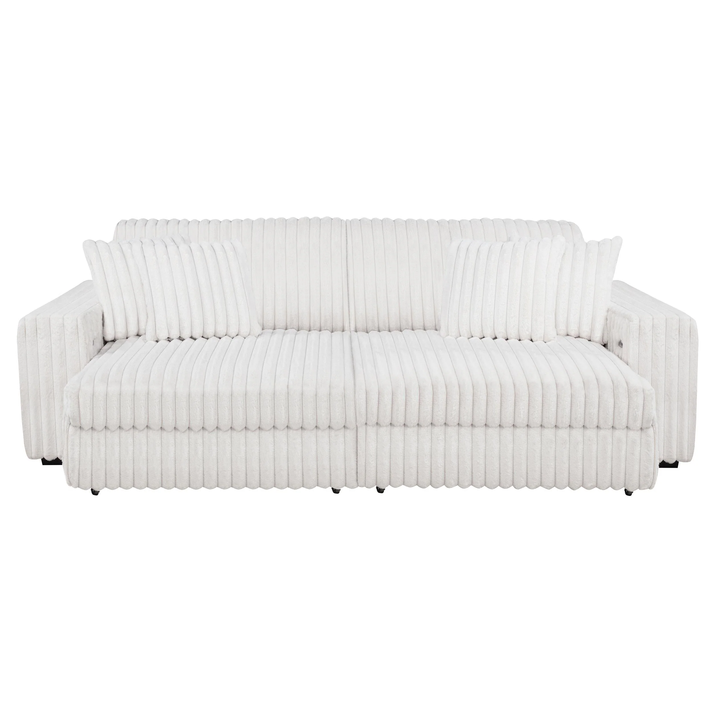 Jacana Corduroy Upholstered Dual Power Chaise Sofa Ivory - Image 4