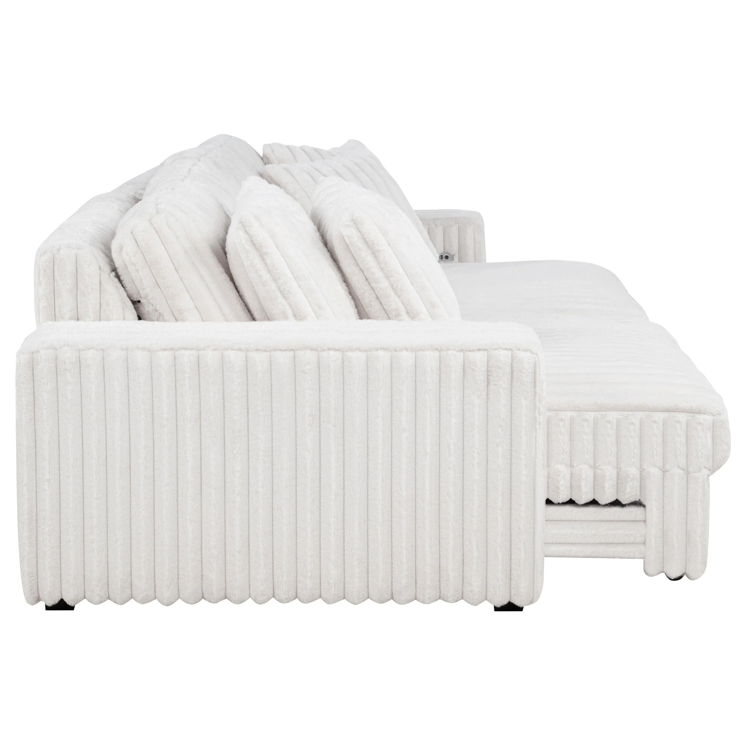 Jacana Corduroy Upholstered Dual Power Chaise Sofa Ivory - Image 8
