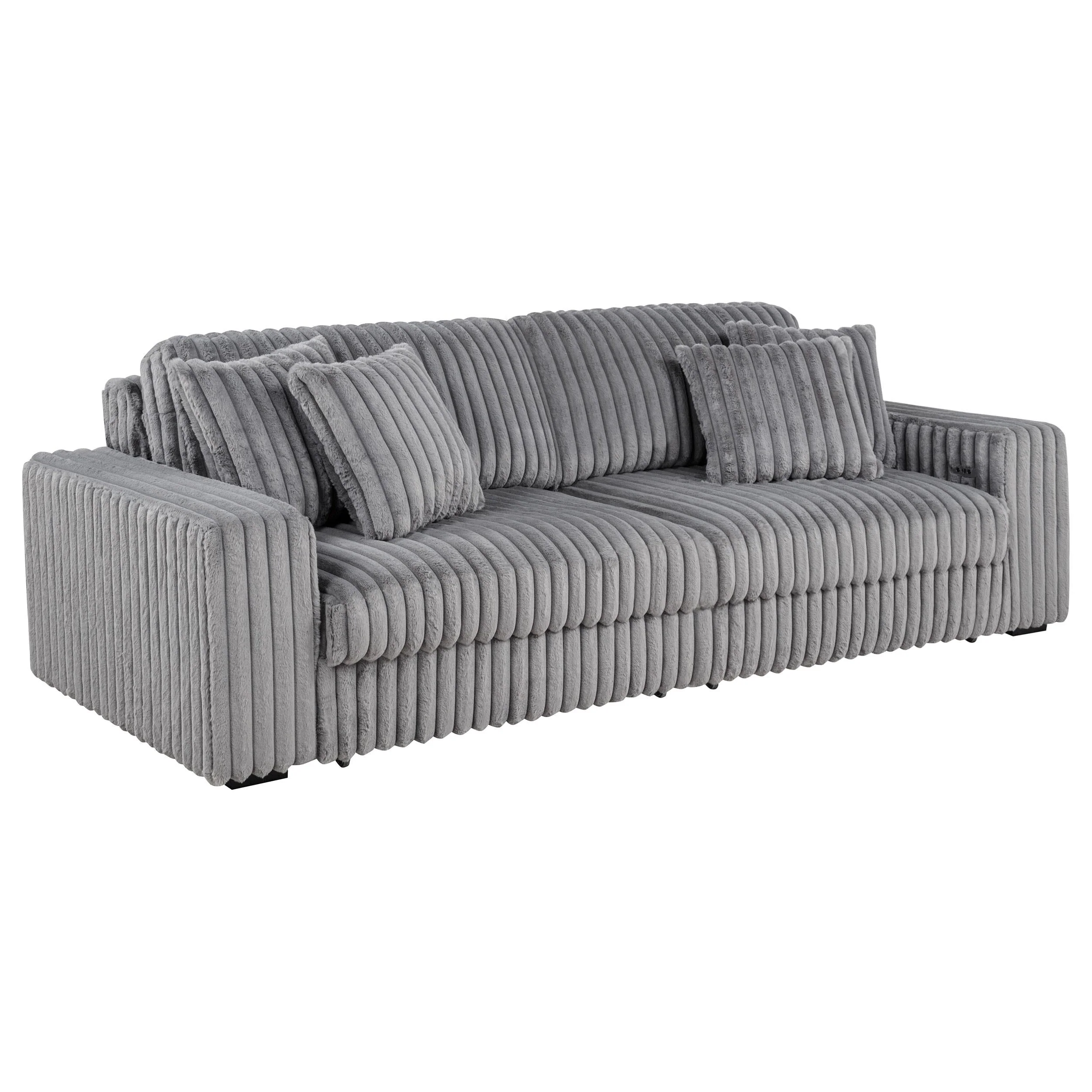Jacana Gray Corduroy Upholstered Dual Power Chaise Sofa - Image 3