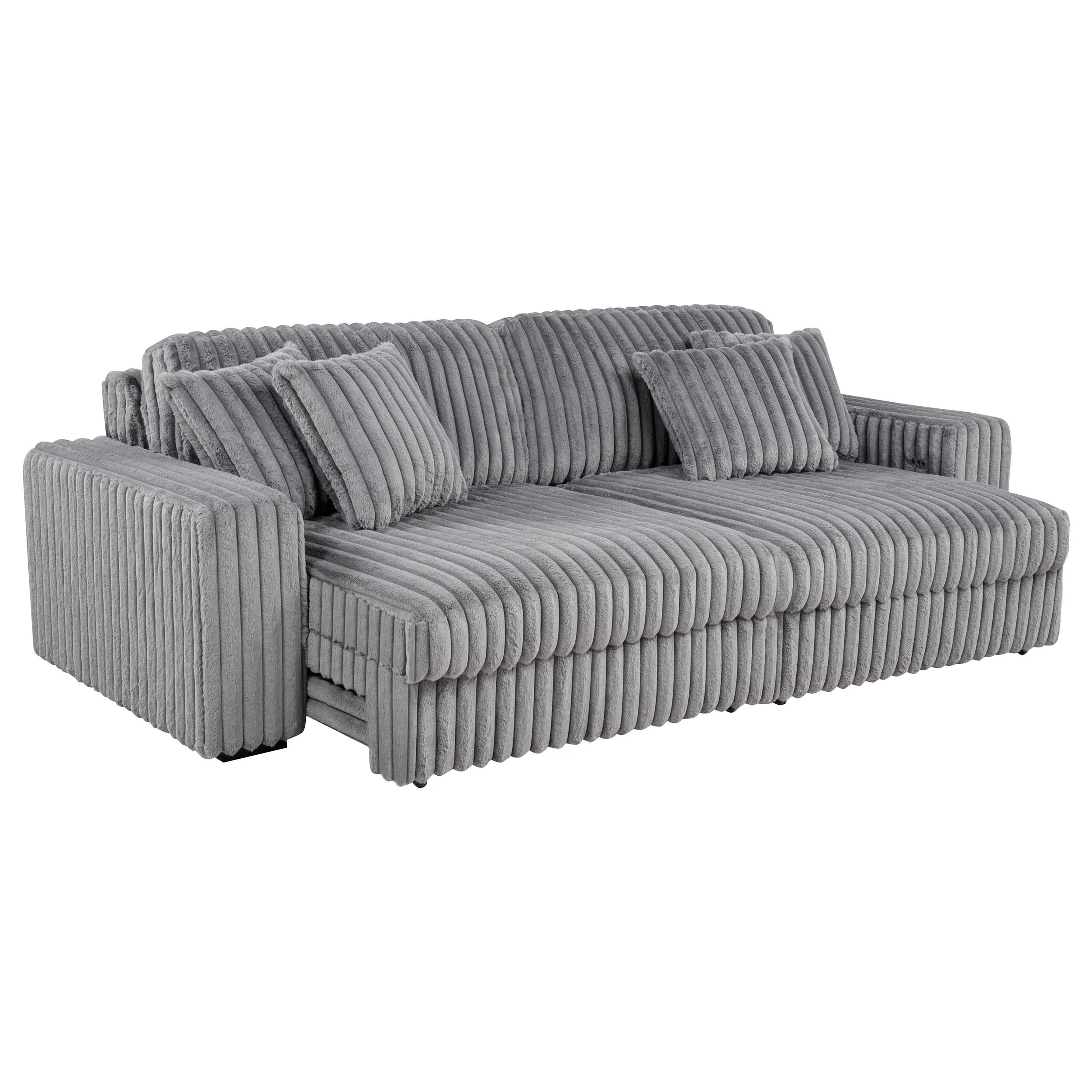 Jacana Gray Corduroy Upholstered Dual Power Chaise Sofa - Image 4