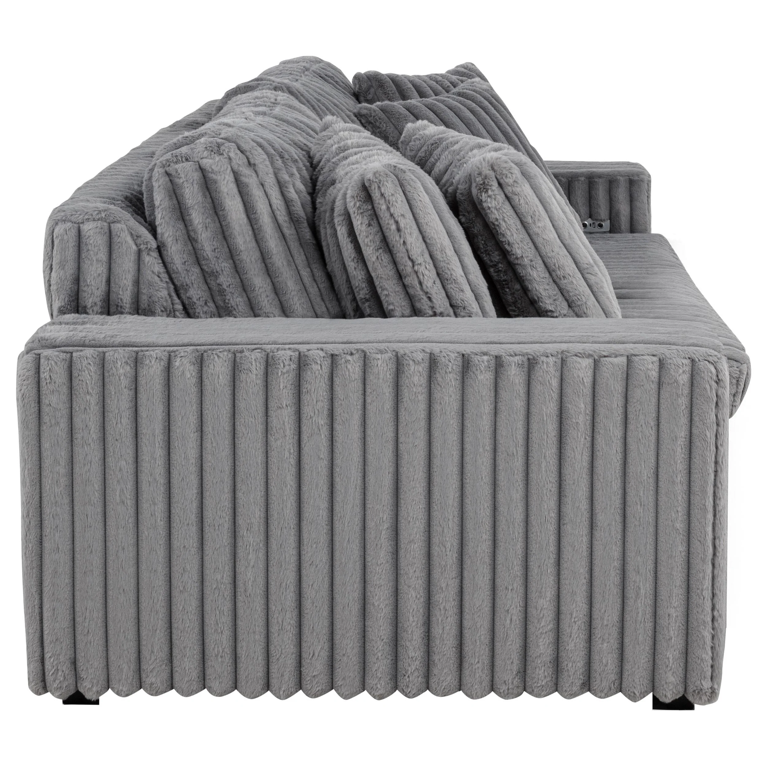 Jacana Gray Corduroy Upholstered Dual Power Chaise Sofa - Image 7