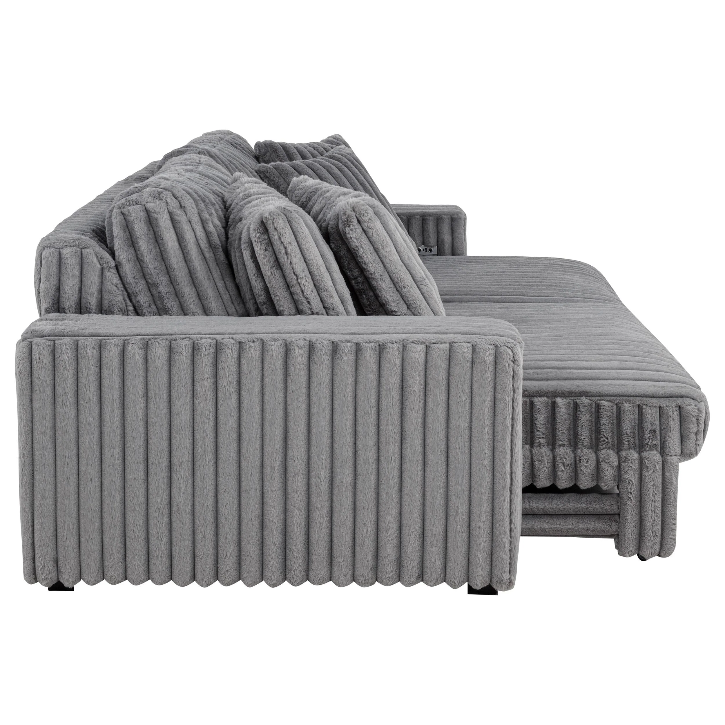 Jacana Gray Corduroy Upholstered Dual Power Chaise Sofa - Image 8