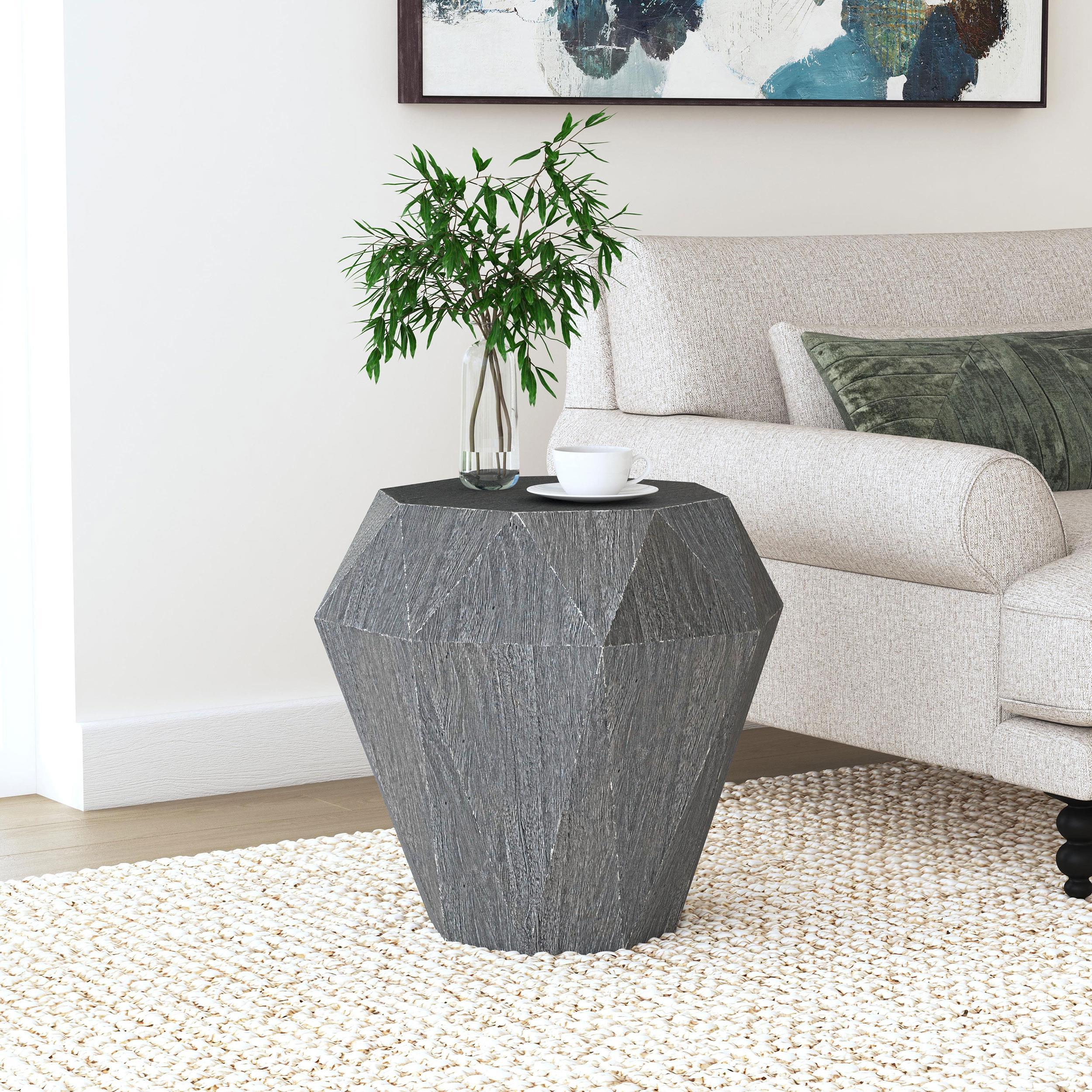 Jacinto Grey Geometric Solid Mango Wood Side Table