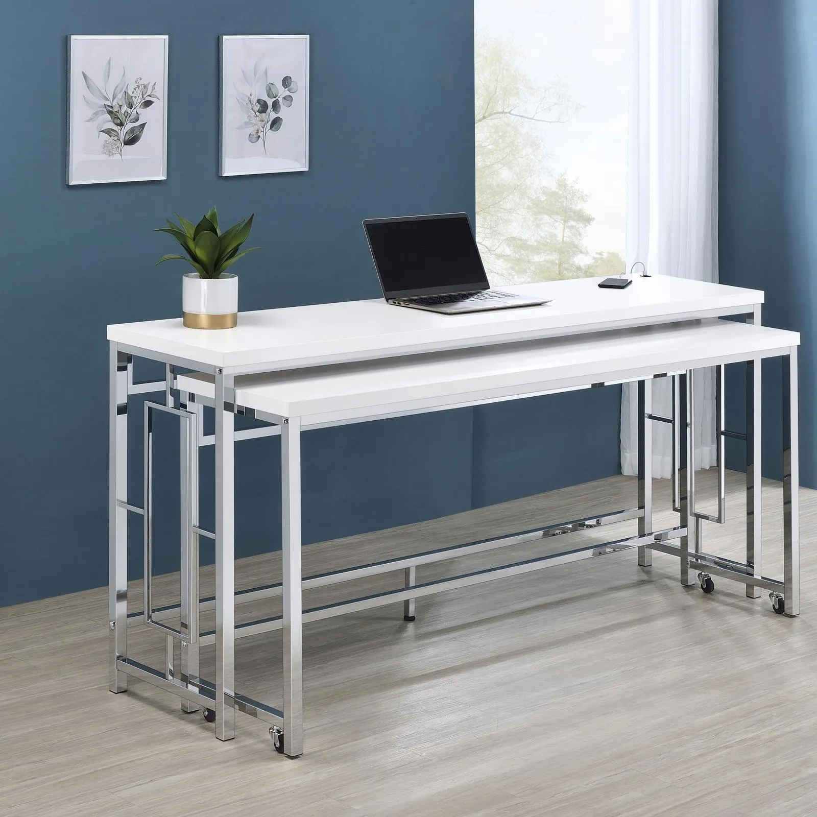 Jackson White/Chrome 5-Piece Multipurpose Counter Height Table Set - Image 2
