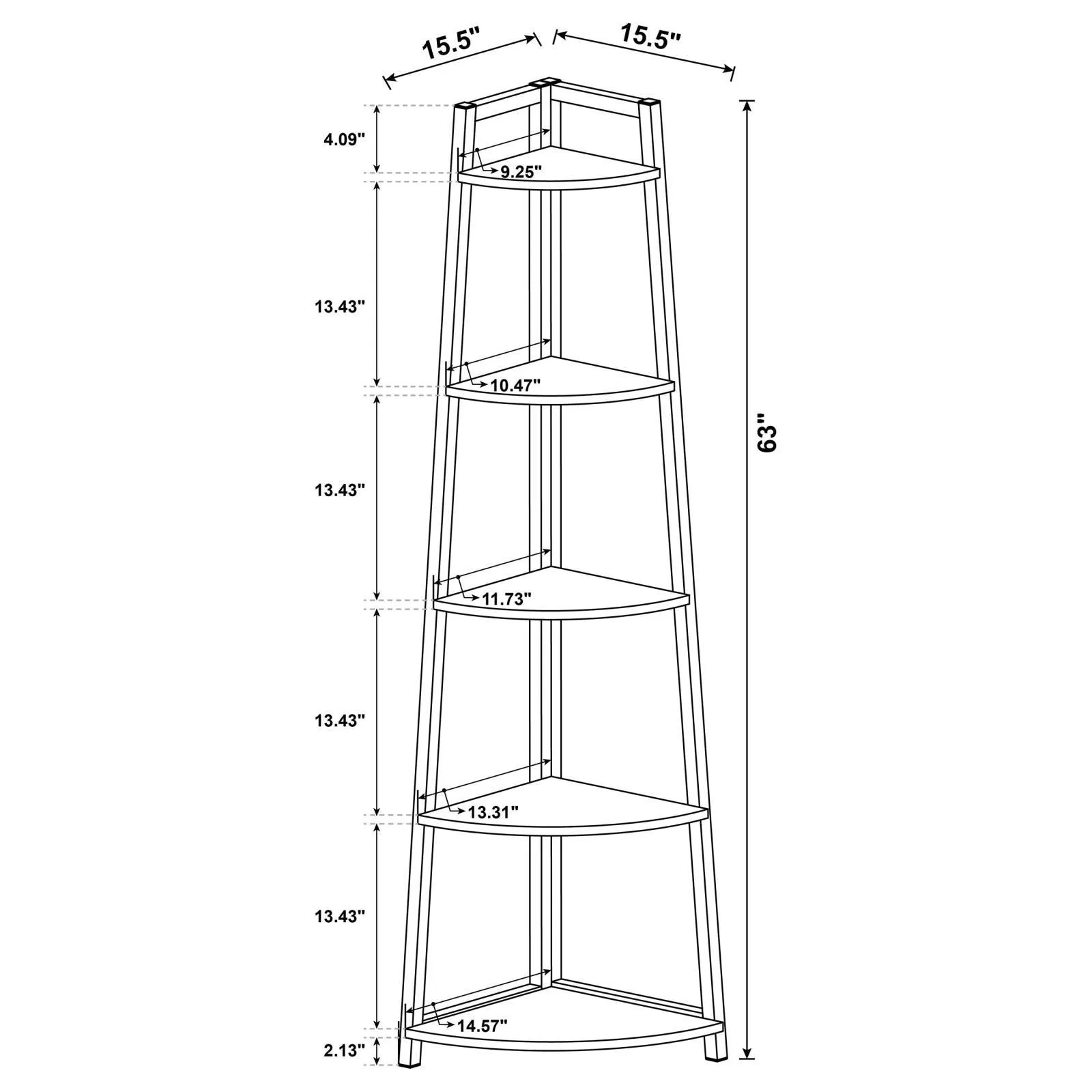 Jacksonville Aged Walnut 5-Tier Corner Bookcase - Image 5