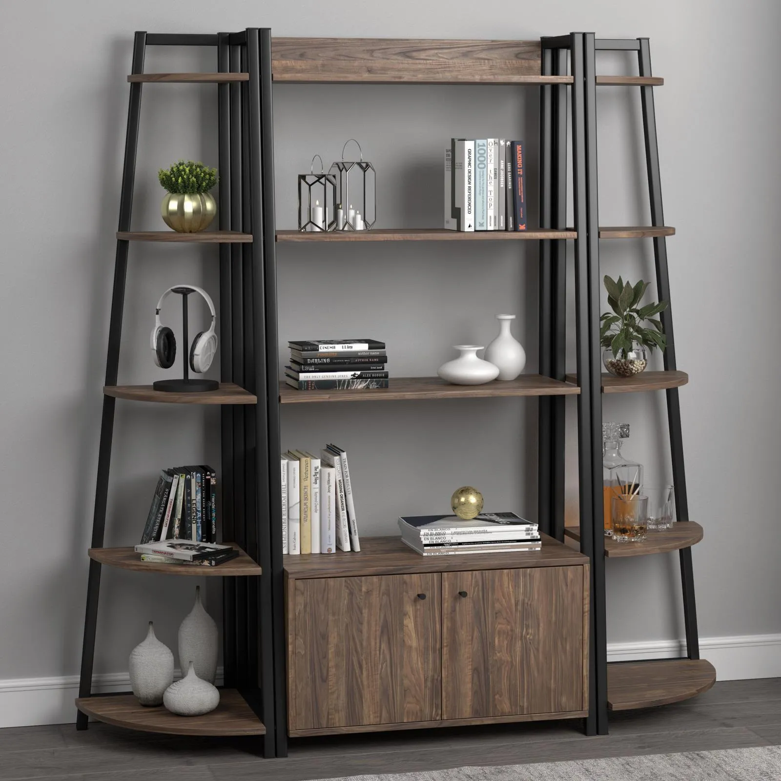 Jacksonville Aged Walnut 5-Tier Corner Bookcase - Image 6